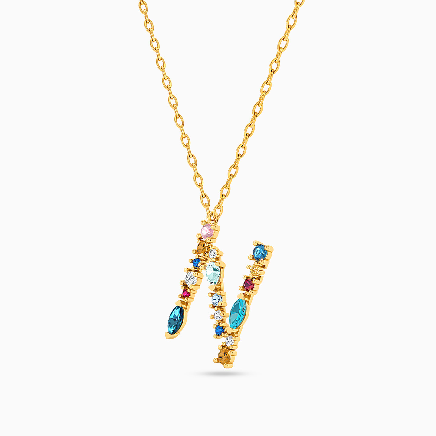 14K Gold Colored Stones Pendant Necklace - 2