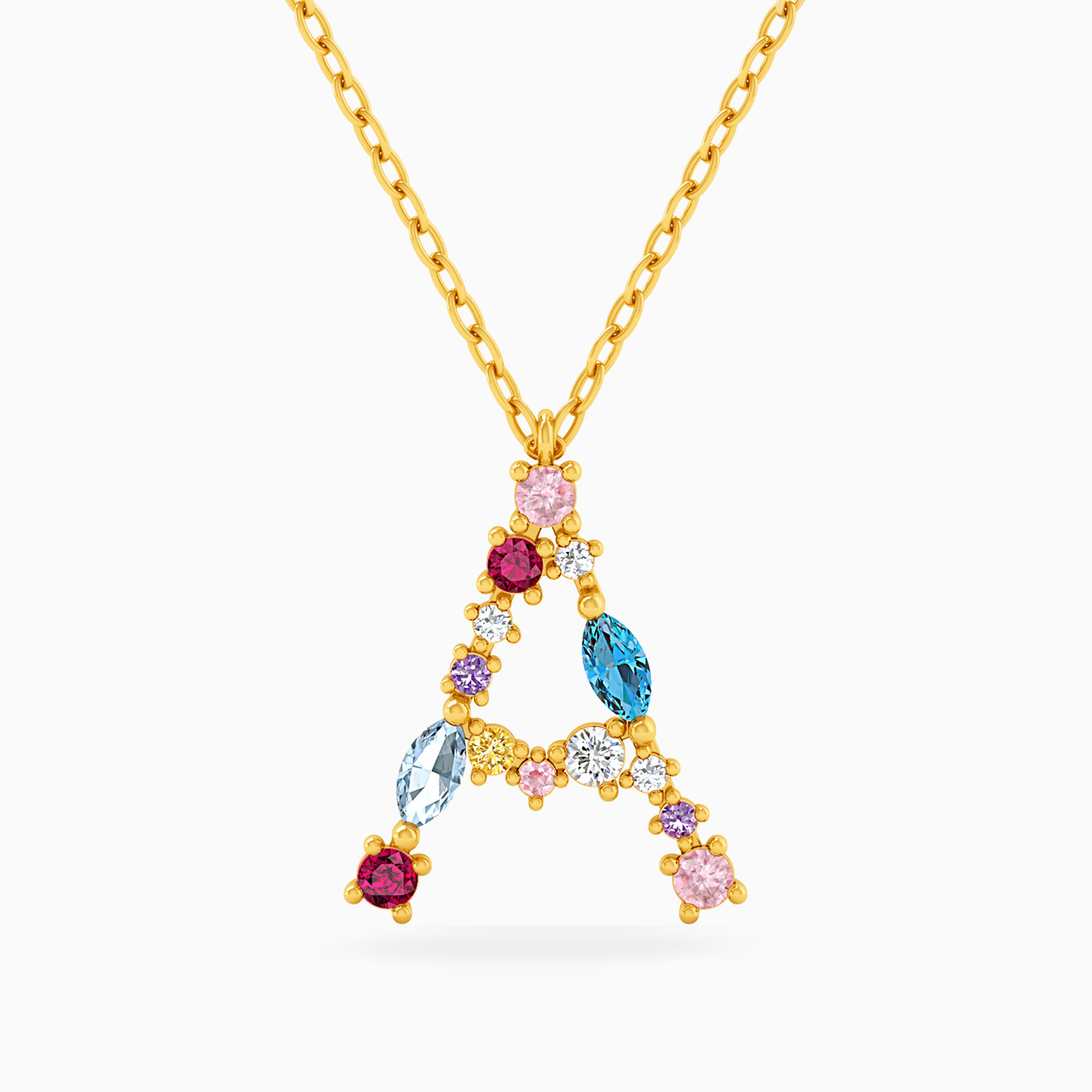 14K Gold Colored Stones Pendant Necklace