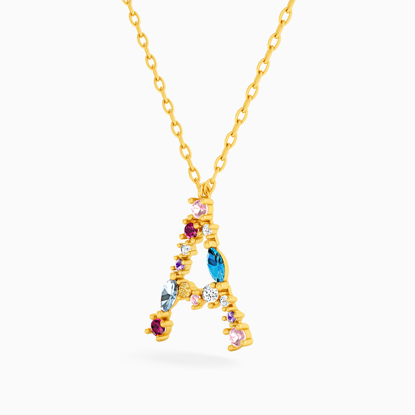 14K Gold Colored Stones Pendant Necklace - 2