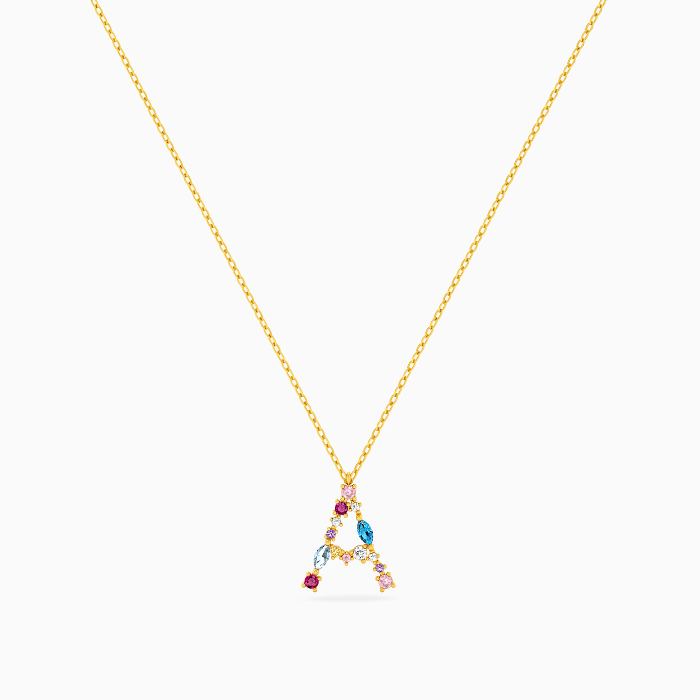 14K Gold Colored Stones Pendant Necklace - 3