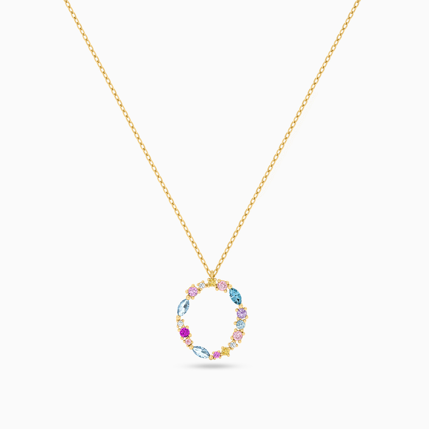 Letter O Colored Stones Necklace in 14K Gold - 3 Letter O Colored Stones Necklace in 14K Gold - 3