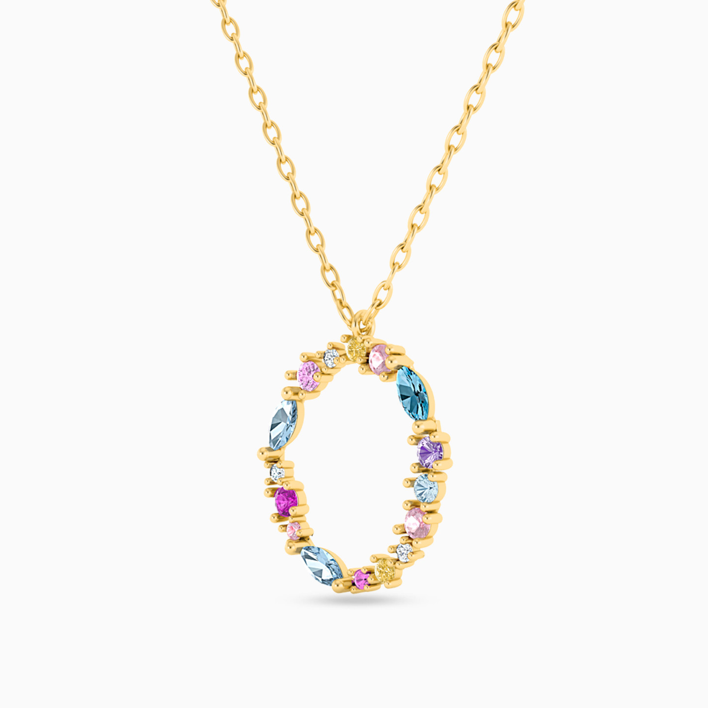 Letter O Colored Stones Necklace in 14K Gold - 2 Letter O Colored Stones Necklace in 14K Gold - 2
