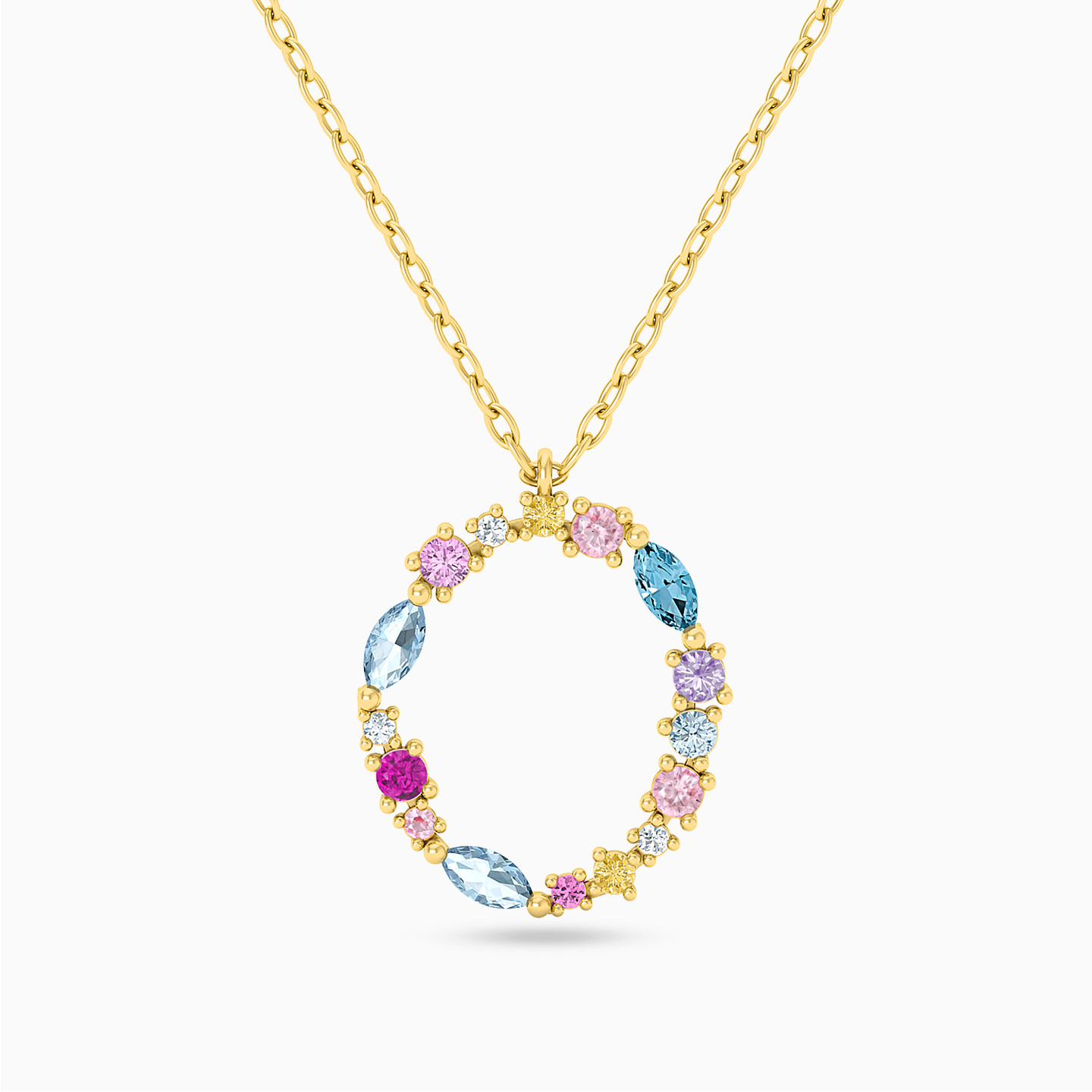 Letter O Colored Stones Necklace in 14K Gold Letter O Colored Stones Necklace in 14K Gold