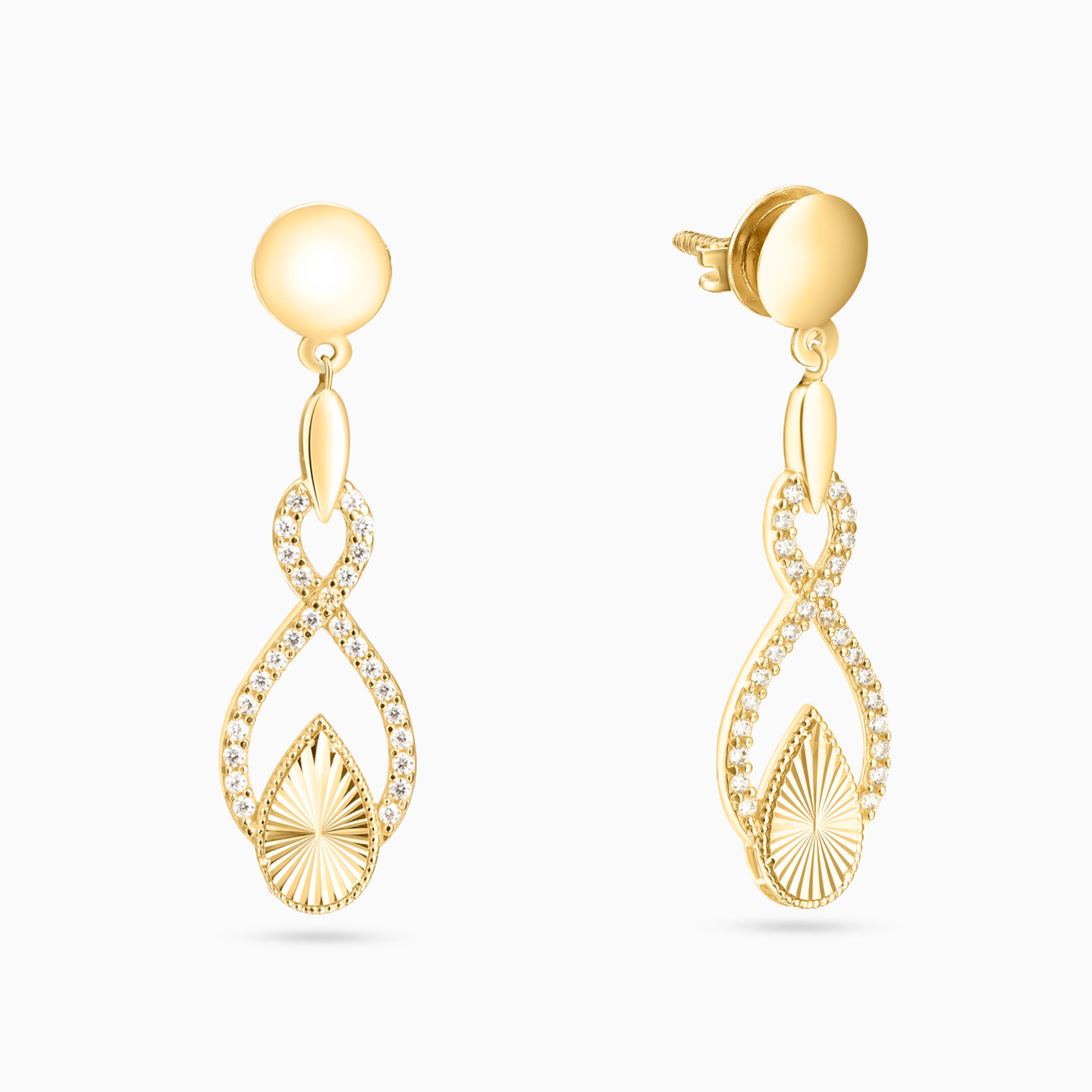 أقراط متدلية ذهب شكل قطرة عيار 18 قيراط مزينة بأحجار الزركون - 2 أقراط متدلية ذهب شكل قطرة عيار 18 قيراط مزينة بأحجار الزركون - 2