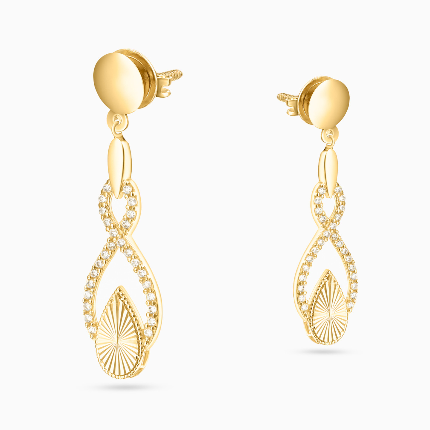 أقراط متدلية ذهب شكل قطرة عيار 18 قيراط مزينة بأحجار الزركون - 3 أقراط متدلية ذهب شكل قطرة عيار 18 قيراط مزينة بأحجار الزركون - 3