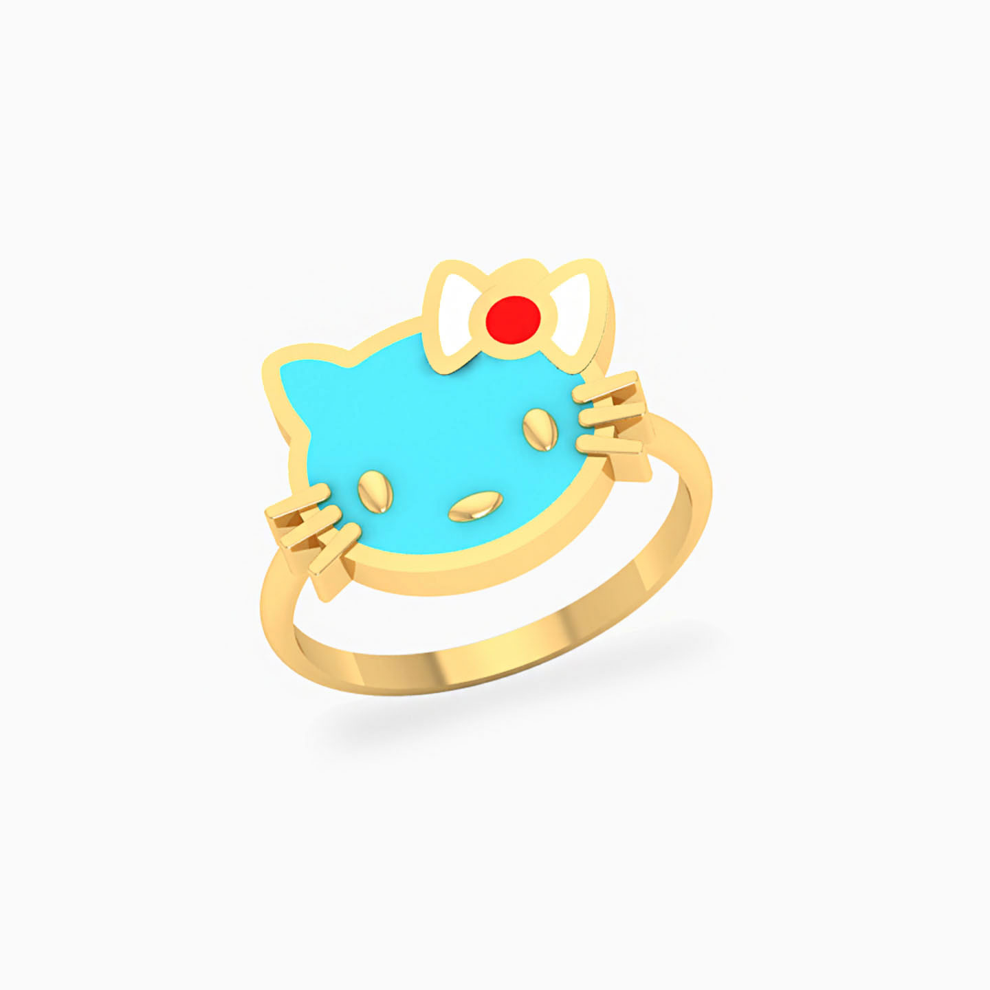 Cat Enamel Coated Full Set in 18K Gold (3 Pieces) - 3 Cat Enamel Coated Full Set in 18K Gold (3 Pieces) - 3