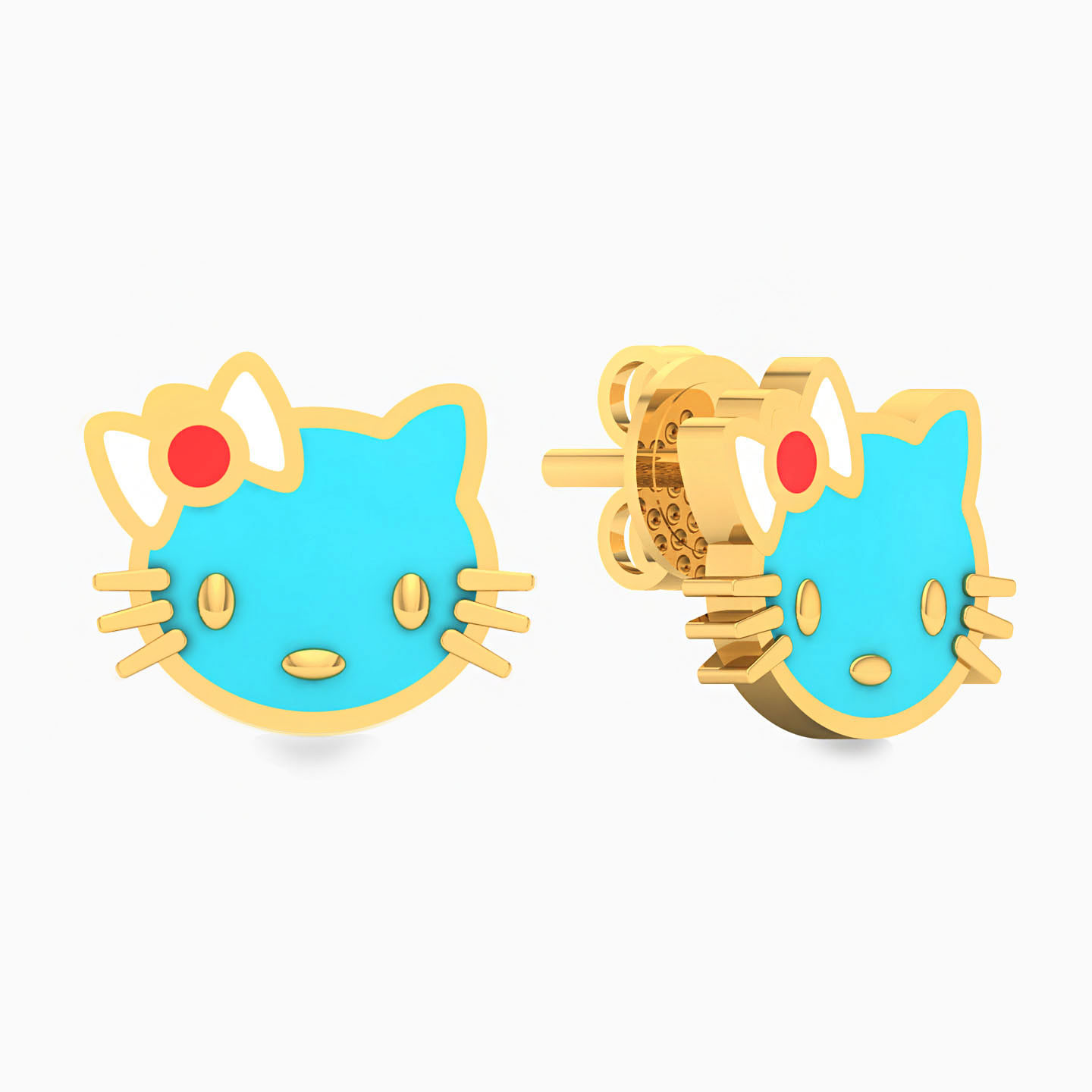 Cat Enamel Coated Full Set in 18K Gold (3 Pieces) - 4 Cat Enamel Coated Full Set in 18K Gold (3 Pieces) - 4