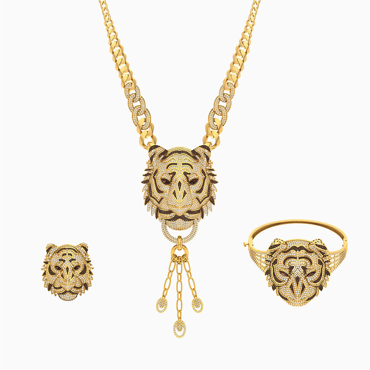 18K Gold Colored Stones Jewelry Set - 3 Pieces