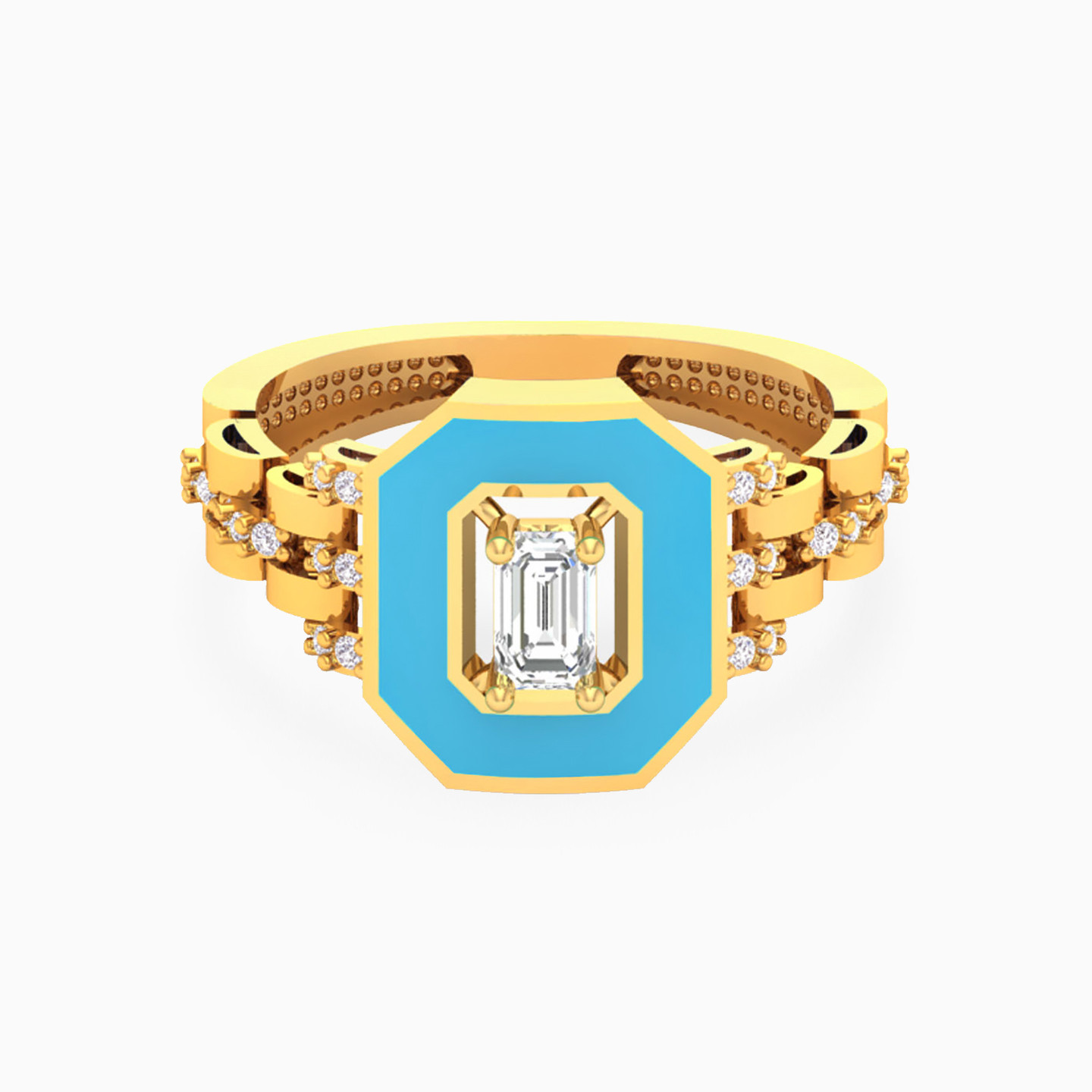 طقم ذهب شكل ثماني عيار 18 قيراط مزين بالأحجار الملونة ومطلي بالمينا (2 قطع) - 3 طقم ذهب شكل ثماني عيار 18 قيراط مزين بالأحجار الملونة ومطلي بالمينا (2 قطع) - 3