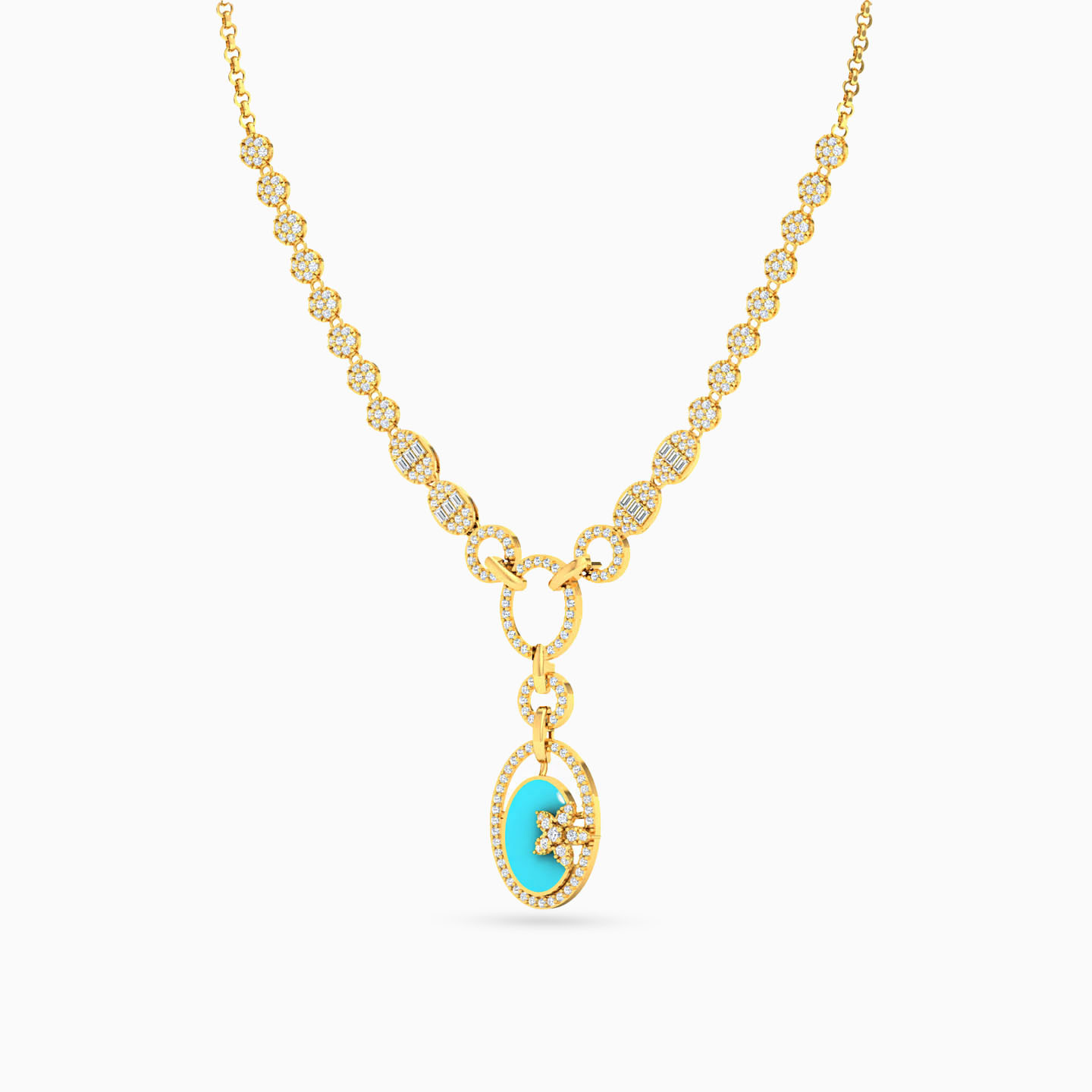 Oval Cubic Zirconia & Enamel Coated Necklace in 18K Gold - 2 Oval Cubic Zirconia & Enamel Coated Necklace in 18K Gold - 2