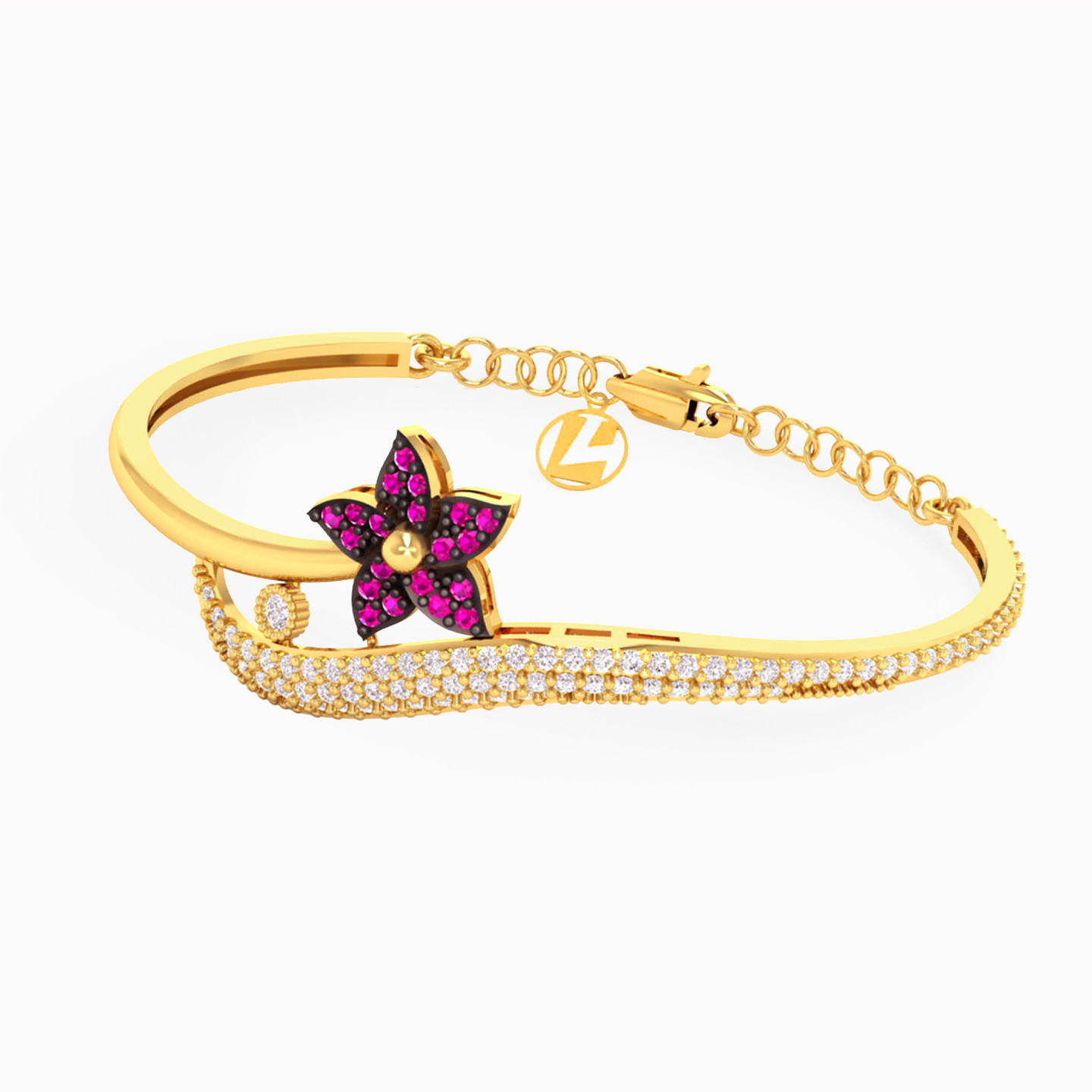 Kids 18K Gold Colored Stones Bangle Bracelet - 2