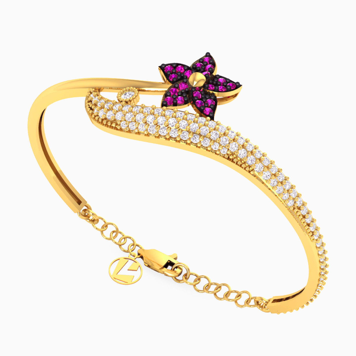 Kids 18K Gold Colored Stones Bangle Bracelet - 3