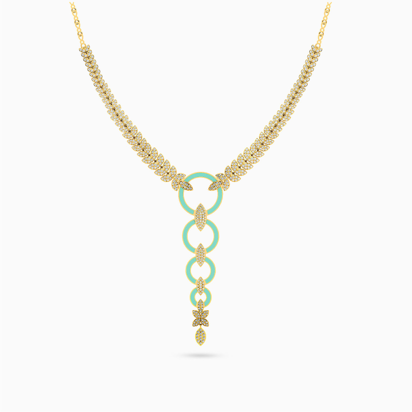 سلسلة ذهب دائرية عيار 18 قيراط مزينة بأحجار الزركون ومطلية بالمينا سلسلة ذهب دائرية عيار 18 قيراط مزينة بأحجار الزركون ومطلية بالمينا