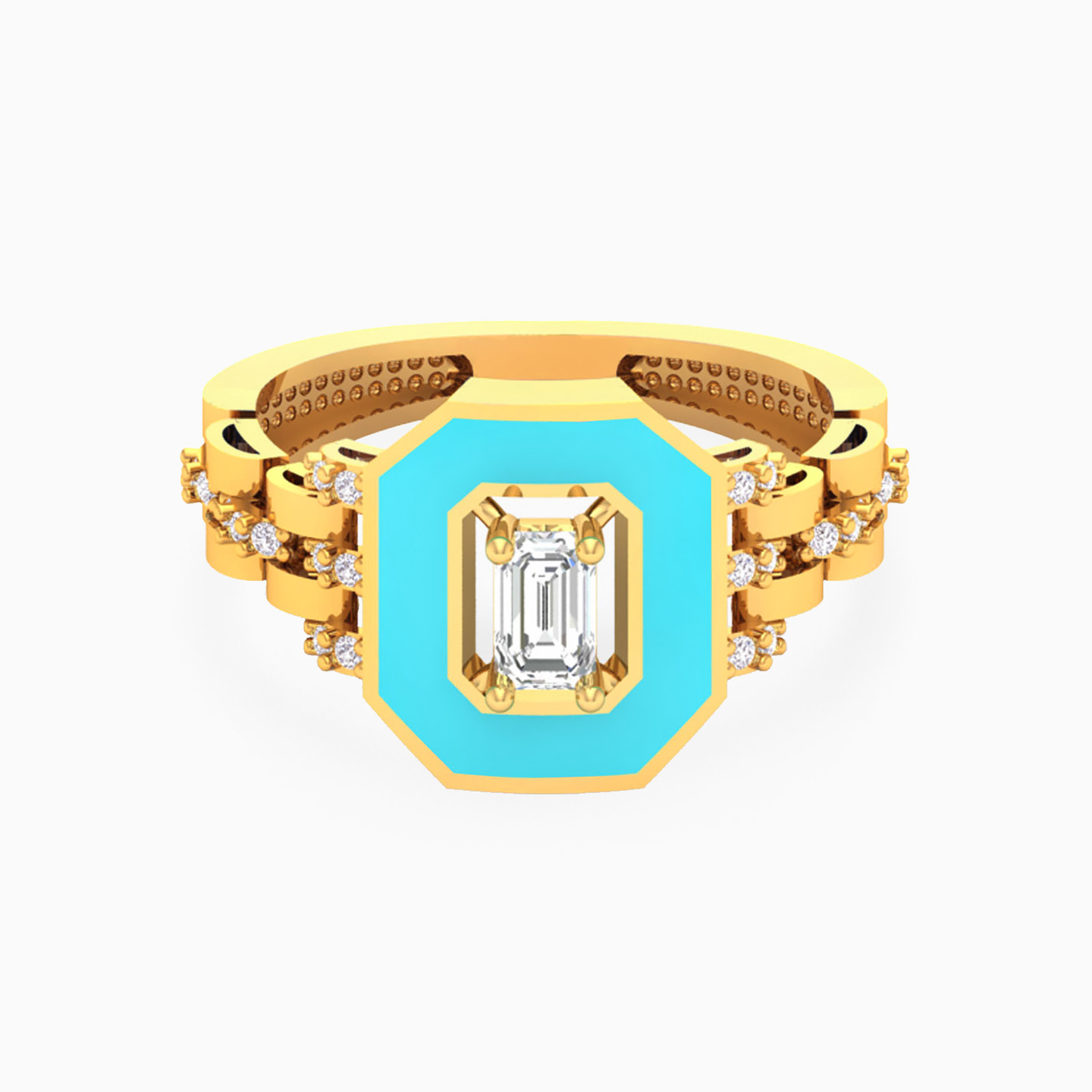 طقم ذهب شكل ثماني عيار 18 قيراط مزين بالأحجار ومطلي بالمينا (2 قطع) - 3 طقم ذهب شكل ثماني عيار 18 قيراط مزين بالأحجار ومطلي بالمينا (2 قطع) - 3