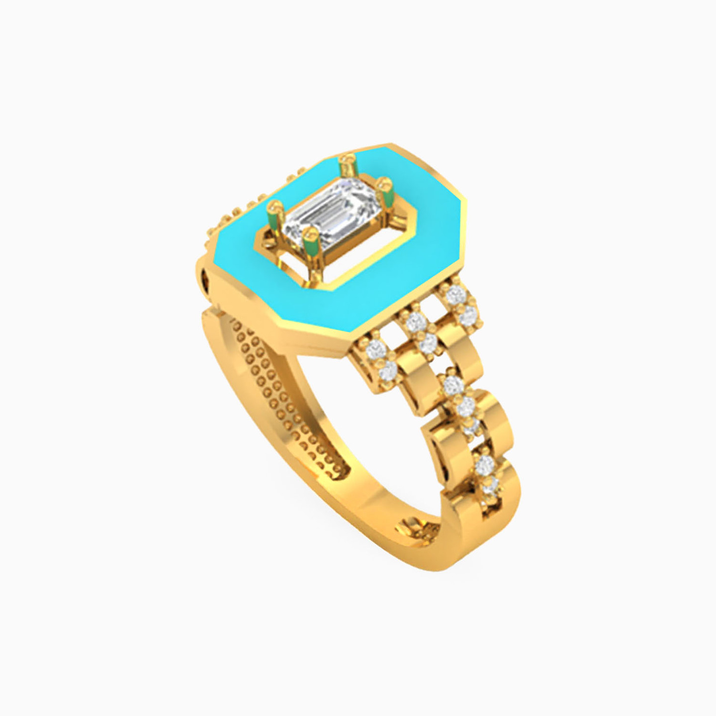 طقم ذهب شكل ثماني عيار 18 قيراط مزين بالأحجار ومطلي بالمينا (2 قطع) - 5 طقم ذهب شكل ثماني عيار 18 قيراط مزين بالأحجار ومطلي بالمينا (2 قطع) - 5