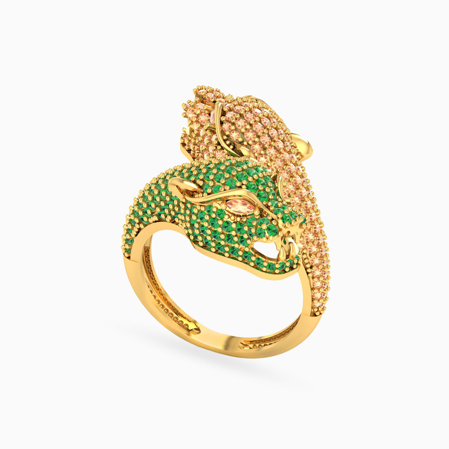 Panther Colored Stones Two-headed Ring in 18K Gold - 2