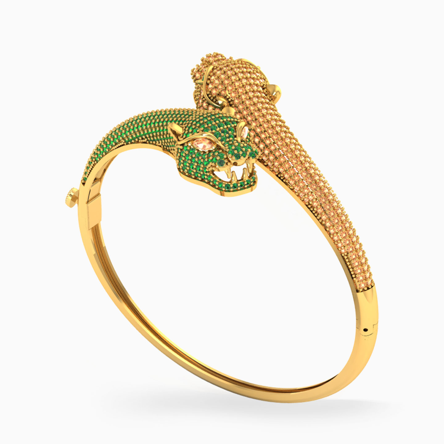 طقم ذهب نمر عيار 18 قيراط مزين بحجر أخضر (2 قطع) - 4 طقم ذهب نمر عيار 18 قيراط مزين بحجر أخضر (2 قطع) - 4