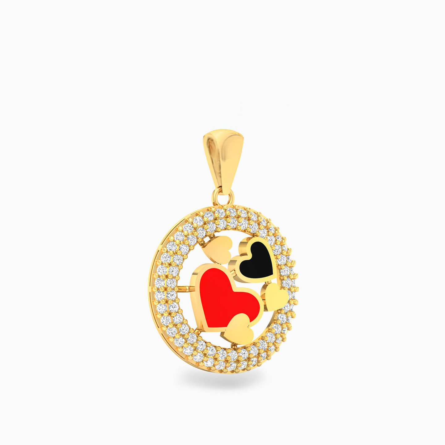Heart Cubic Zirconia & Enamel Coated Pendant in 18K Gold - 3 Heart Cubic Zirconia & Enamel Coated Pendant in 18K Gold - 3