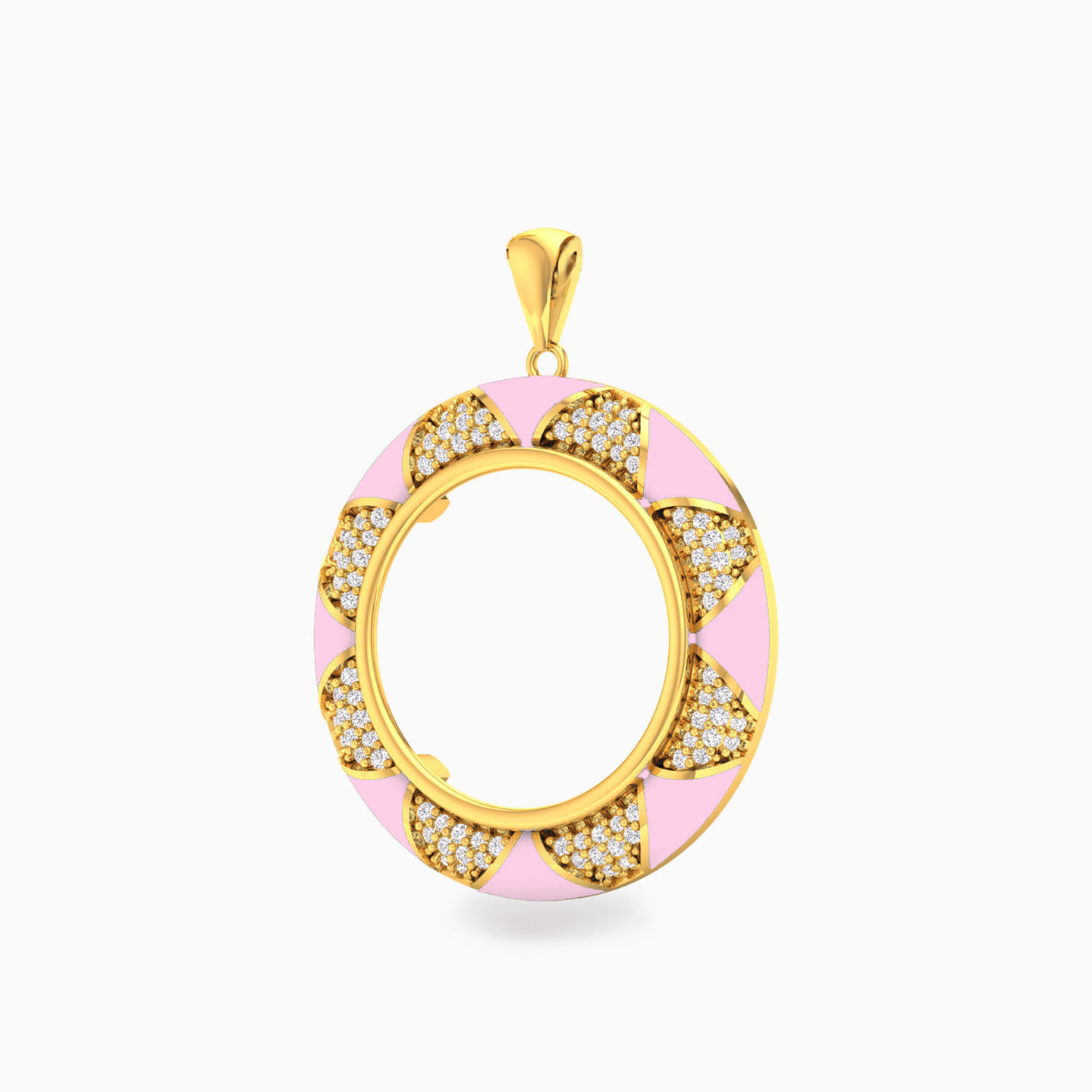 Circle Cubic Zirconia & Enamel Coated Pendant in 18K Gold - 2 Circle Cubic Zirconia & Enamel Coated Pendant in 18K Gold - 2