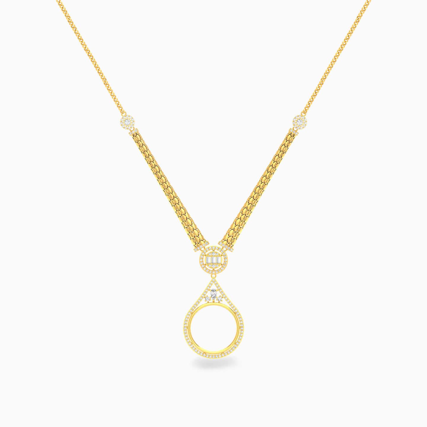 Circle Cubic Zirconia Necklace in 18K Gold - 3 Circle Cubic Zirconia Necklace in 18K Gold - 3