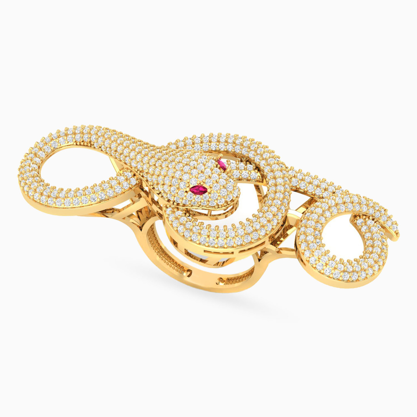 Snake Colored Stones Ring in 18K Gold