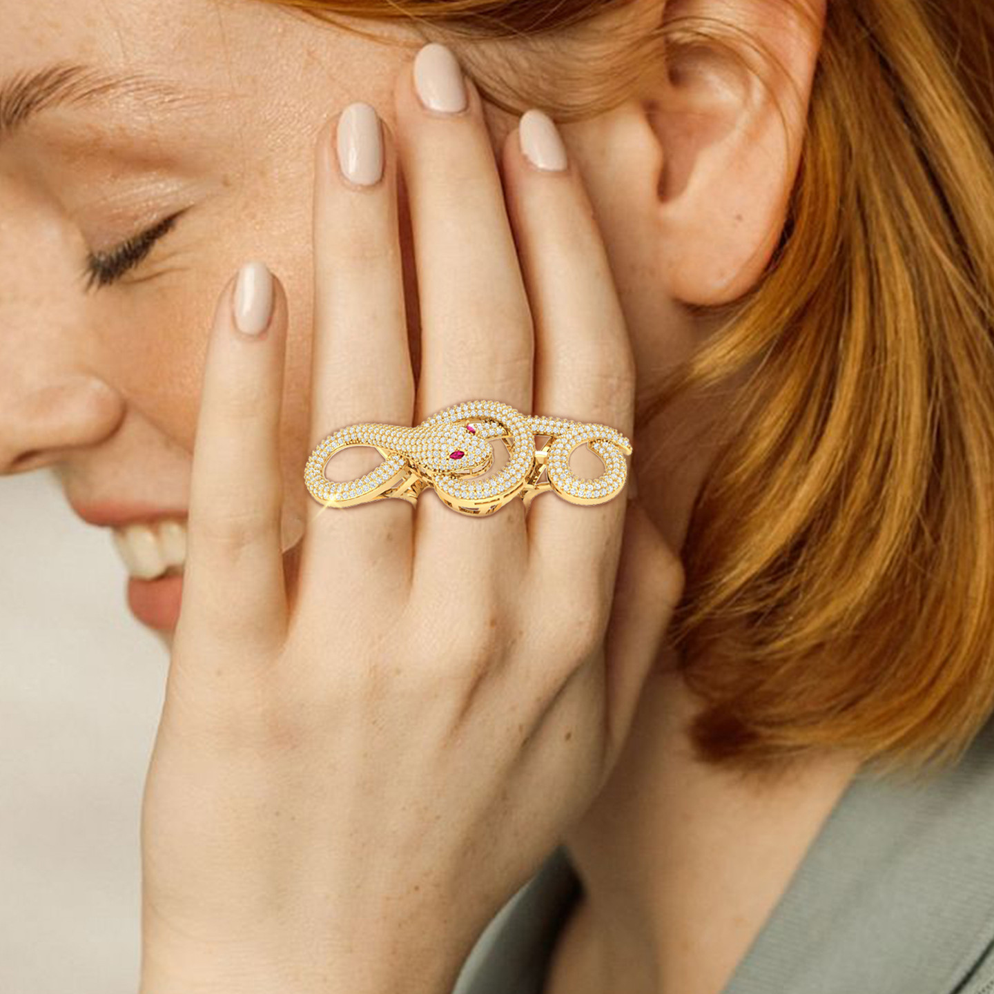 Snake Rose Stone Ring in 18K Gold - 4 Snake Rose Stone Ring in 18K Gold - 4