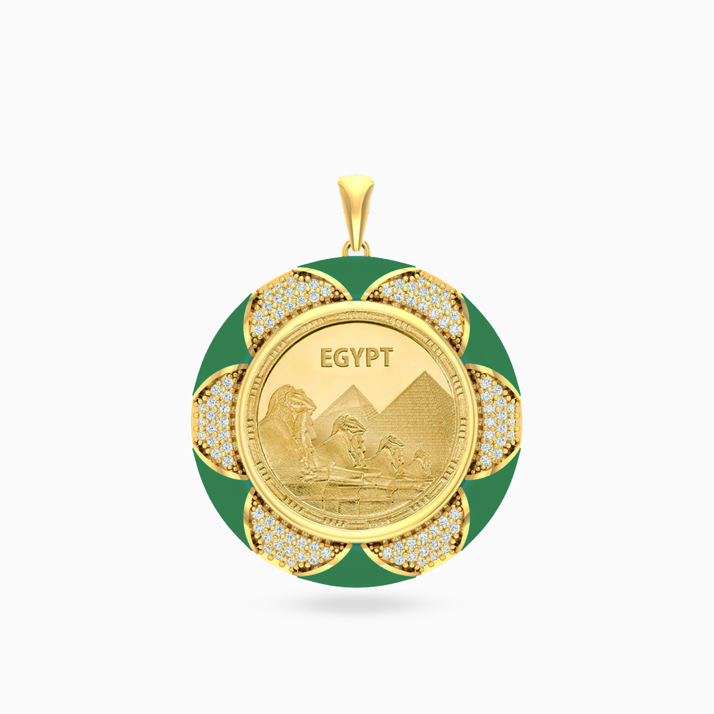 Circle Cubic Zirconia & Enamel Coated Pendant in 18K Gold - 3 Circle Cubic Zirconia & Enamel Coated Pendant in 18K Gold - 3