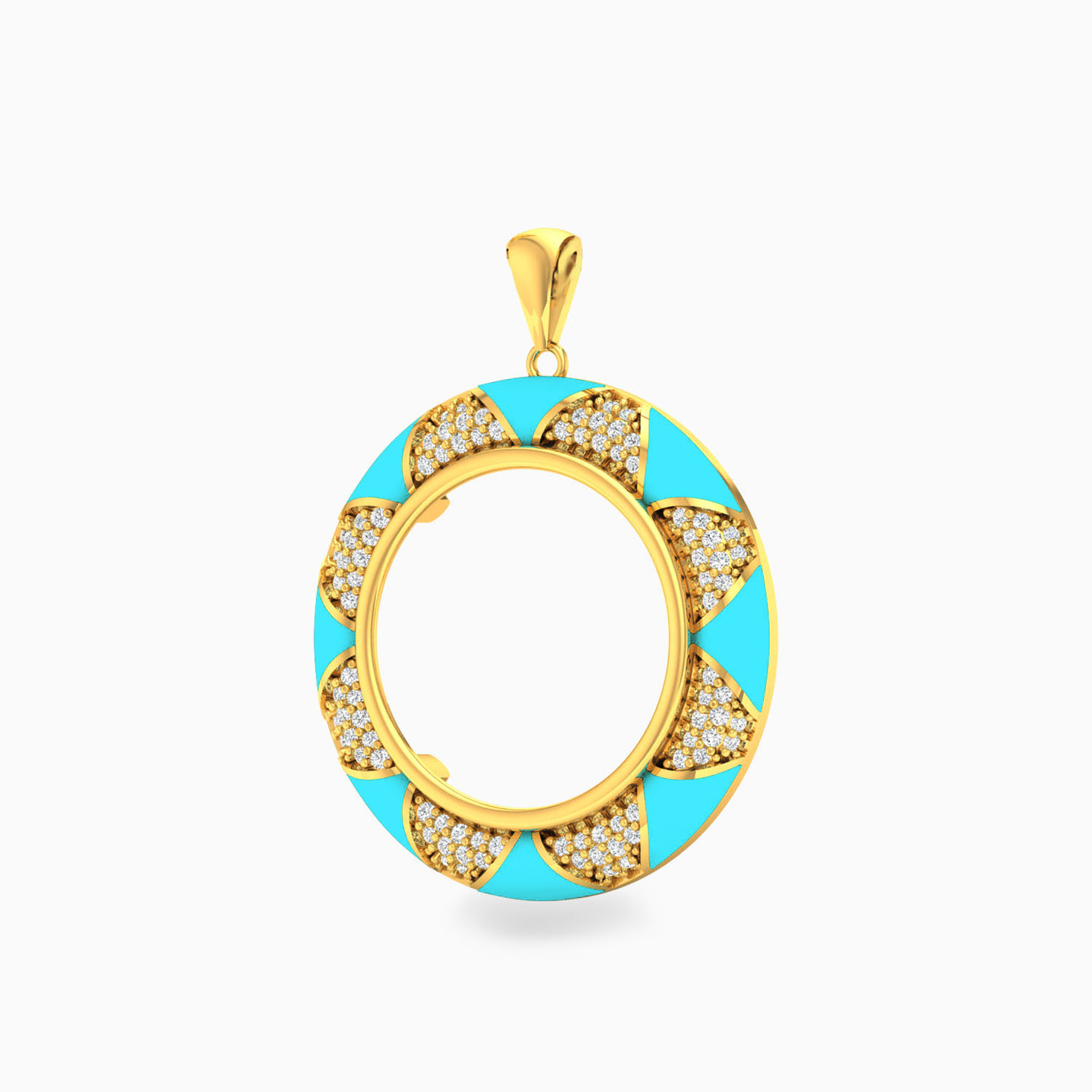Circle Cubic Zirconia & Enamel Coated Pendant in 18K Gold - 2 Circle Cubic Zirconia & Enamel Coated Pendant in 18K Gold - 2