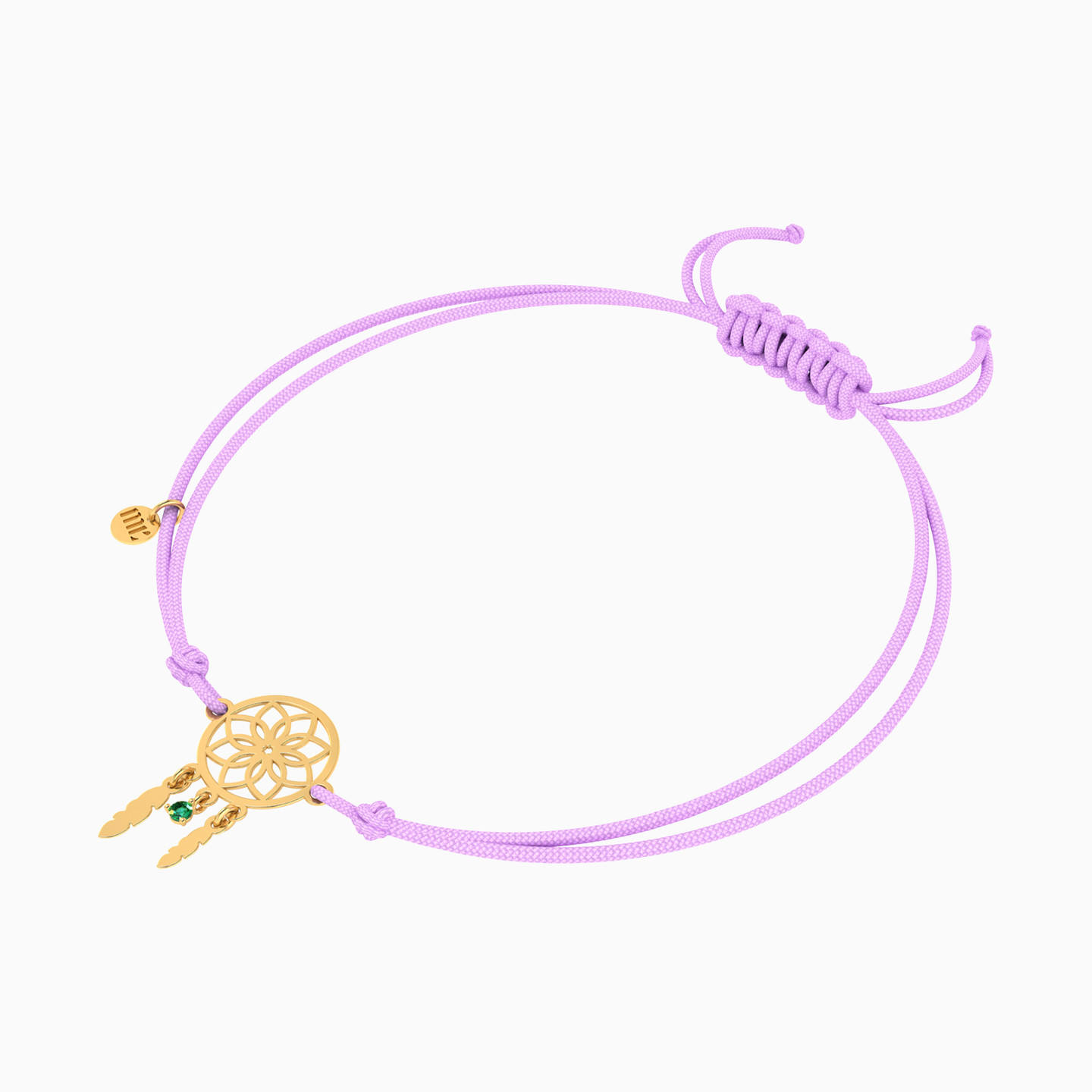 أسورة قماش مع شكل دائري ذهب عيار 14 قيراط مزينة بحجر أخضر - 2 أسورة قماش مع شكل دائري ذهب عيار 14 قيراط مزينة بحجر أخضر - 2