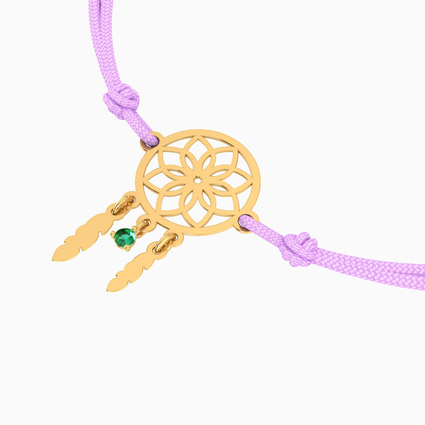 Green Stone Cord Bracelet In 14K Gold - 3 Green Stone Cord Bracelet In 14K Gold - 3