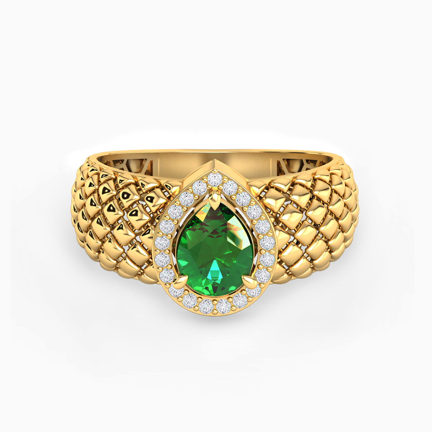 خاتم ذهب كمثرى عيار 18 قيراط مزين بحجر أخضر خاتم ذهب كمثرى عيار 18 قيراط مزين بحجر أخضر