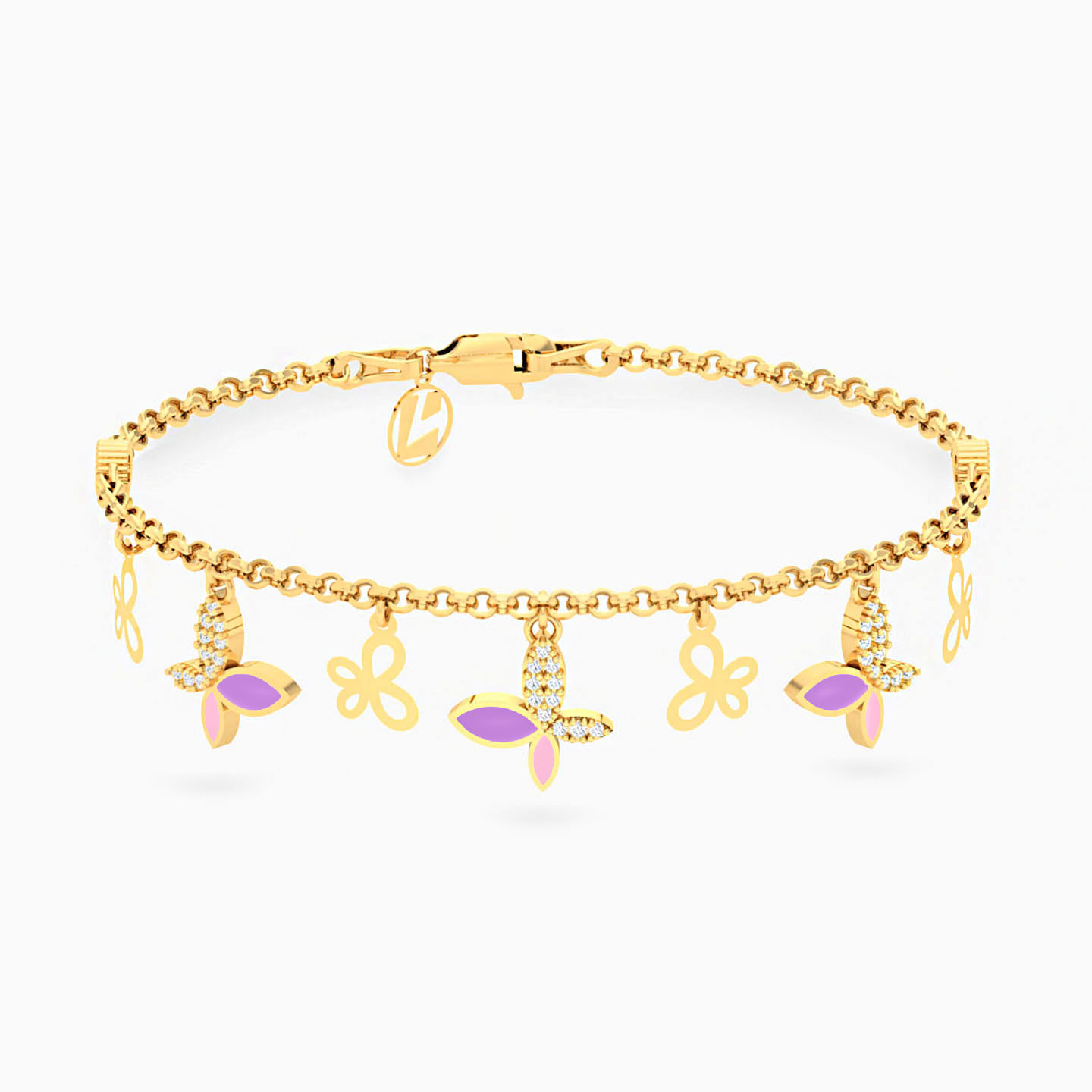 18K Gold Enamel Coated & Cubic Zirconia Chain Bracelet