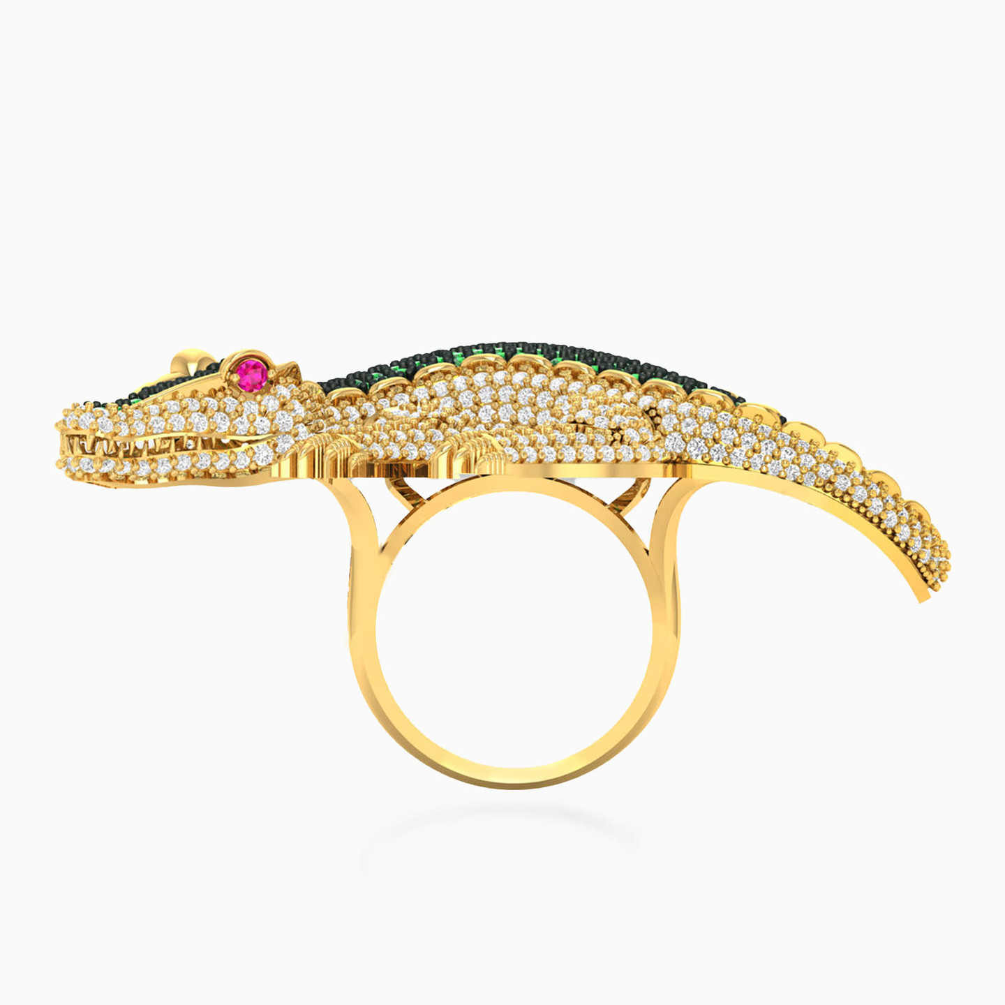خاتم ذهب تمساح عيار 18 قيراط مزين بالأحجار الملونة - 3 خاتم ذهب تمساح عيار 18 قيراط مزين بالأحجار الملونة - 3