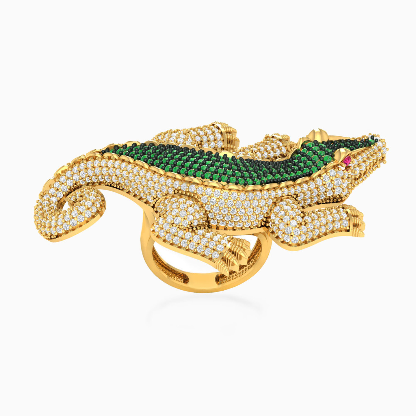 خاتم ذهب تمساح عيار 18 قيراط مزين بالأحجار الملونة خاتم ذهب تمساح عيار 18 قيراط مزين بالأحجار الملونة