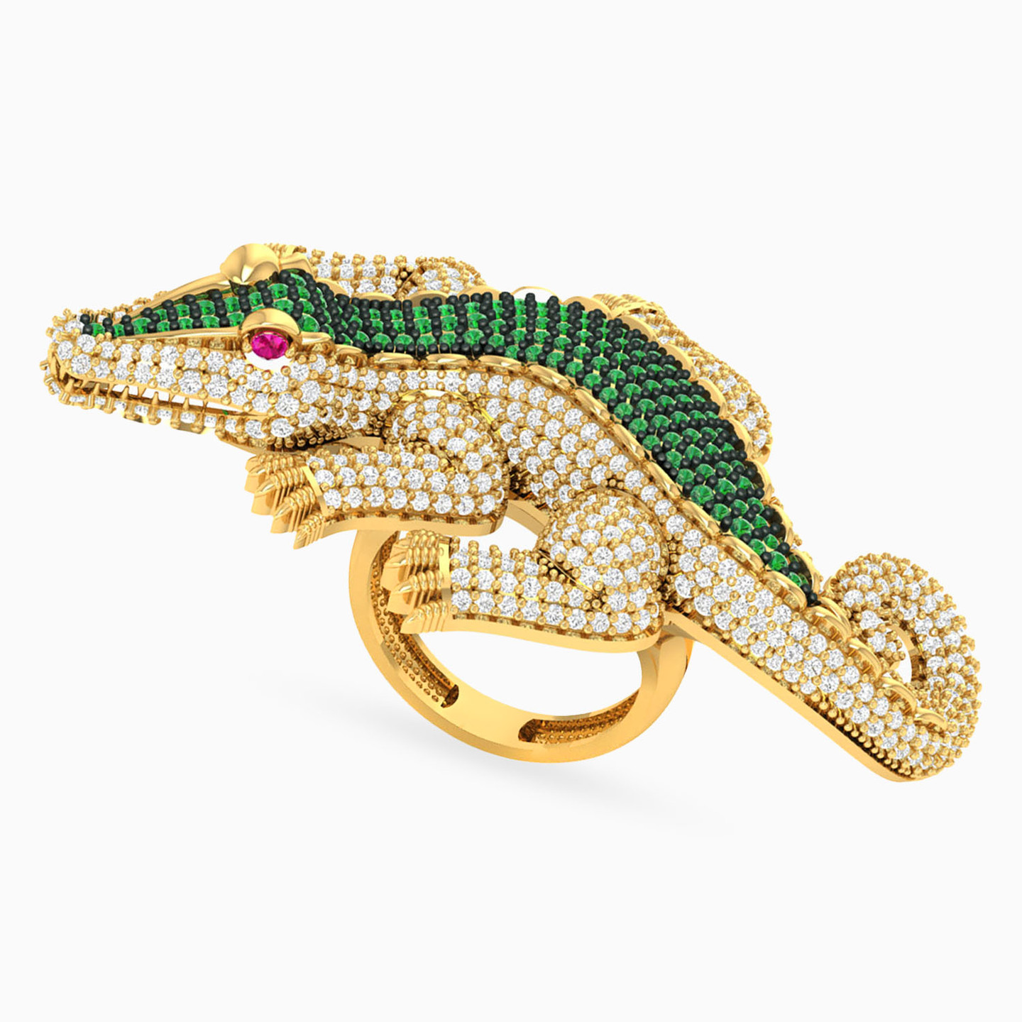 خاتم ذهب تمساح عيار 18 قيراط مزين بالأحجار الملونة - 2 خاتم ذهب تمساح عيار 18 قيراط مزين بالأحجار الملونة - 2