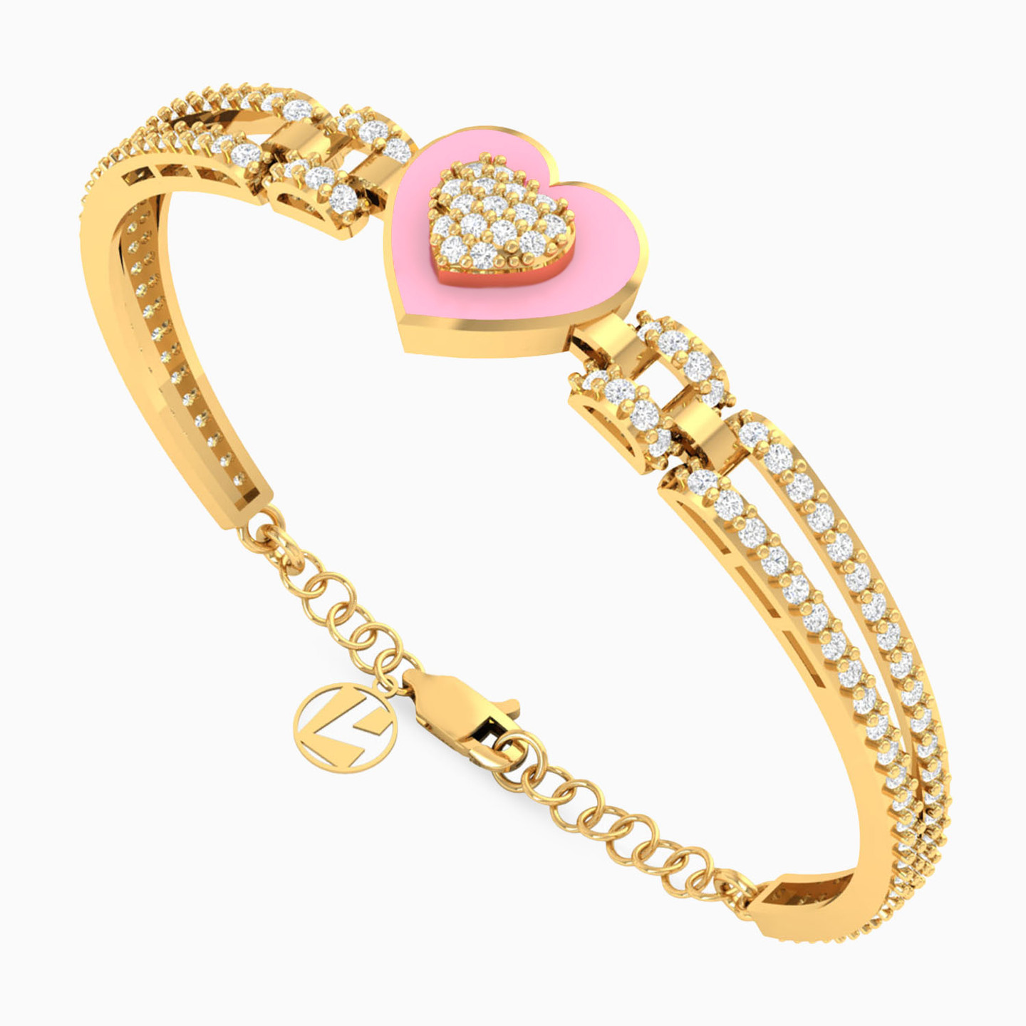 أسورة عريضة ذهب للأطفال قلب عيار 18 قيراط - 3