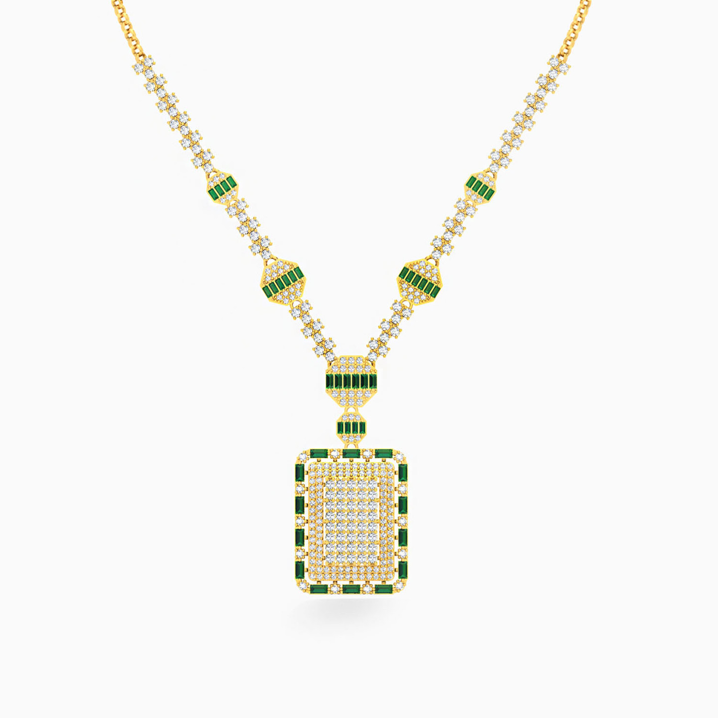 18K Gold Colored Stones Pendant Necklace