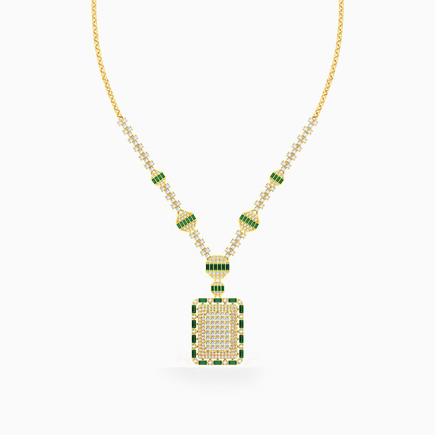 سلسلة ذهب مستطيل عيار 18 قيراط مزينة بحجر أخضر - 3 سلسلة ذهب مستطيل عيار 18 قيراط مزينة بحجر أخضر - 3