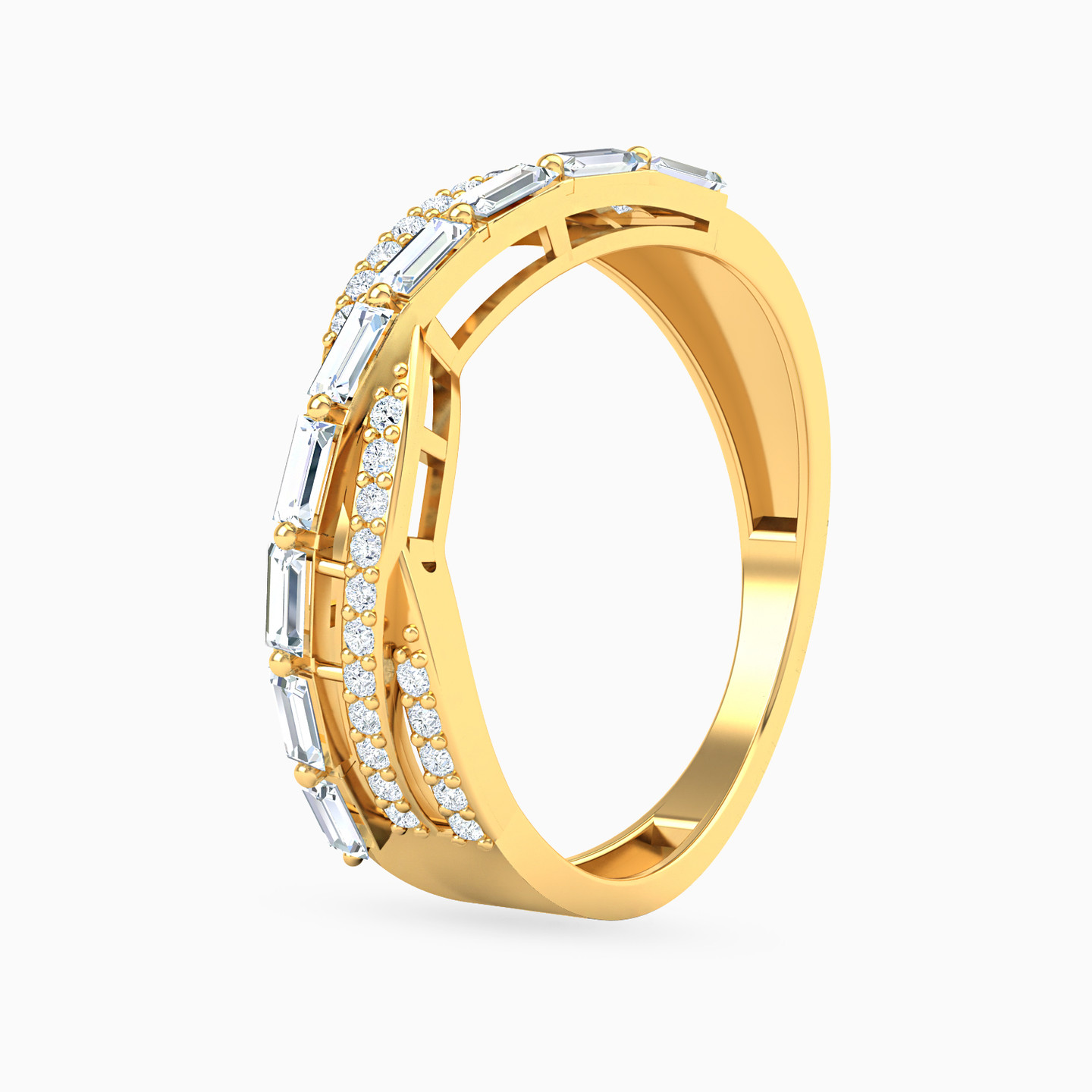 خاتم توينز ذهب ملتوي عيار 18 قيراط مزين بأحجار الزركون - 3 خاتم توينز ذهب ملتوي عيار 18 قيراط مزين بأحجار الزركون - 3