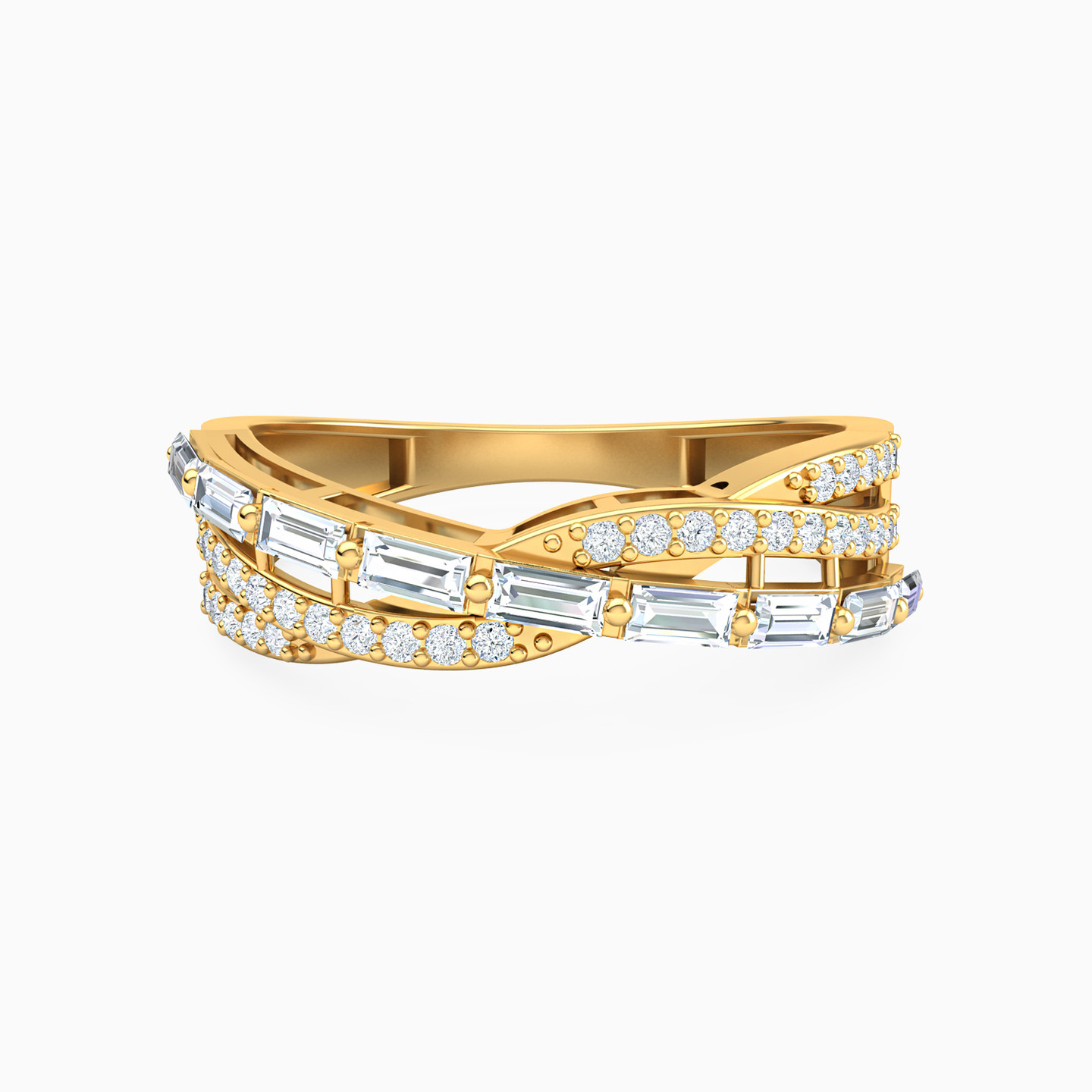 خاتم توينز ذهب ملتوي عيار 18 قيراط مزين بأحجار الزركون - 5 خاتم توينز ذهب ملتوي عيار 18 قيراط مزين بأحجار الزركون - 5