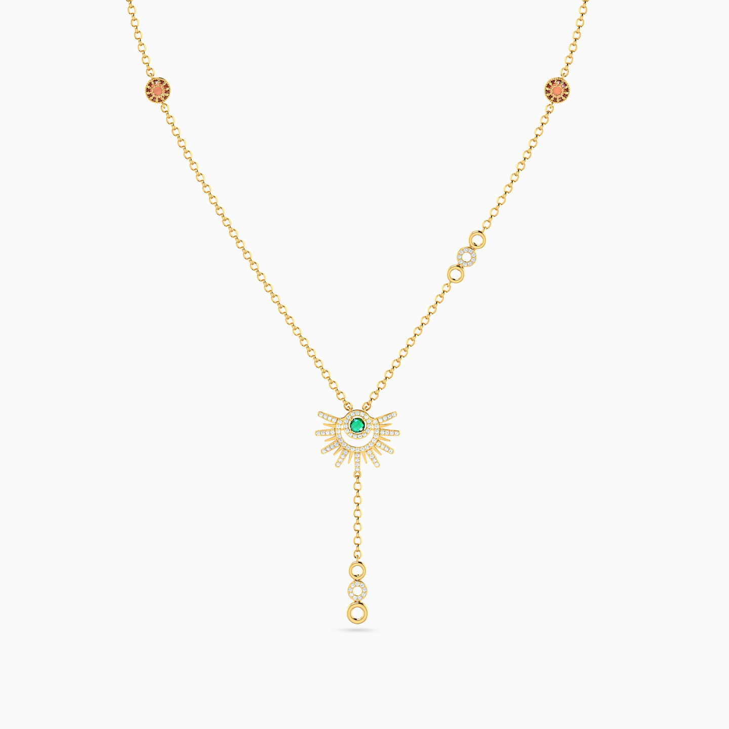 Sunburst Colored Stones Necklace in 18K Gold - 3 Sunburst Colored Stones Necklace in 18K Gold - 3