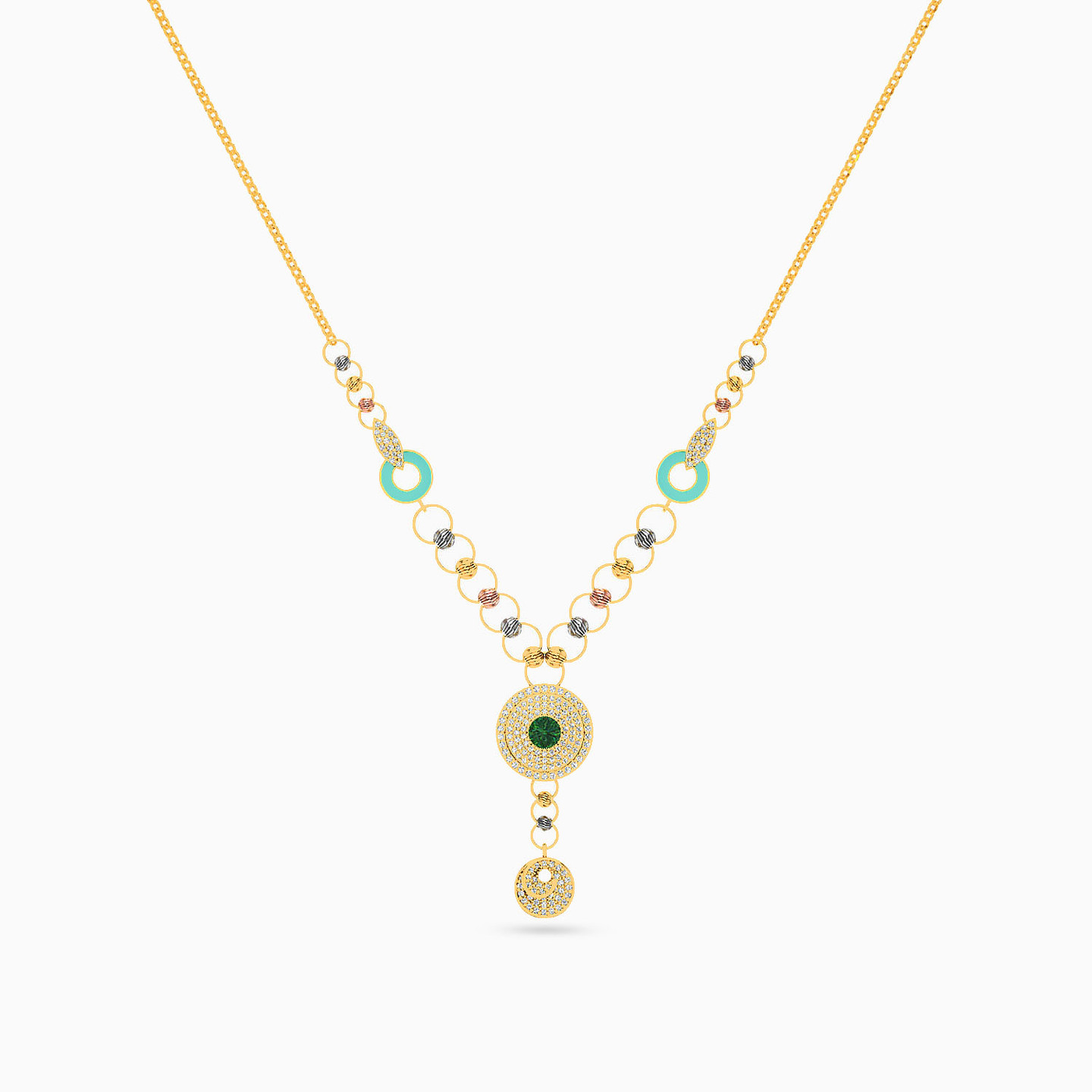 Circle Colored Stones & Enamel Coated Necklace in 18K Gold - 3 Circle Colored Stones & Enamel Coated Necklace in 18K Gold - 3
