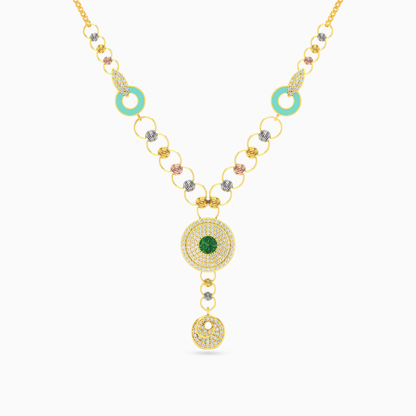 سلسلة ذهب دائرية عيار 18 قيراط مزينة بأحجار ملونة ومطلية بالمينا سلسلة ذهب دائرية عيار 18 قيراط مزينة بأحجار ملونة ومطلية بالمينا