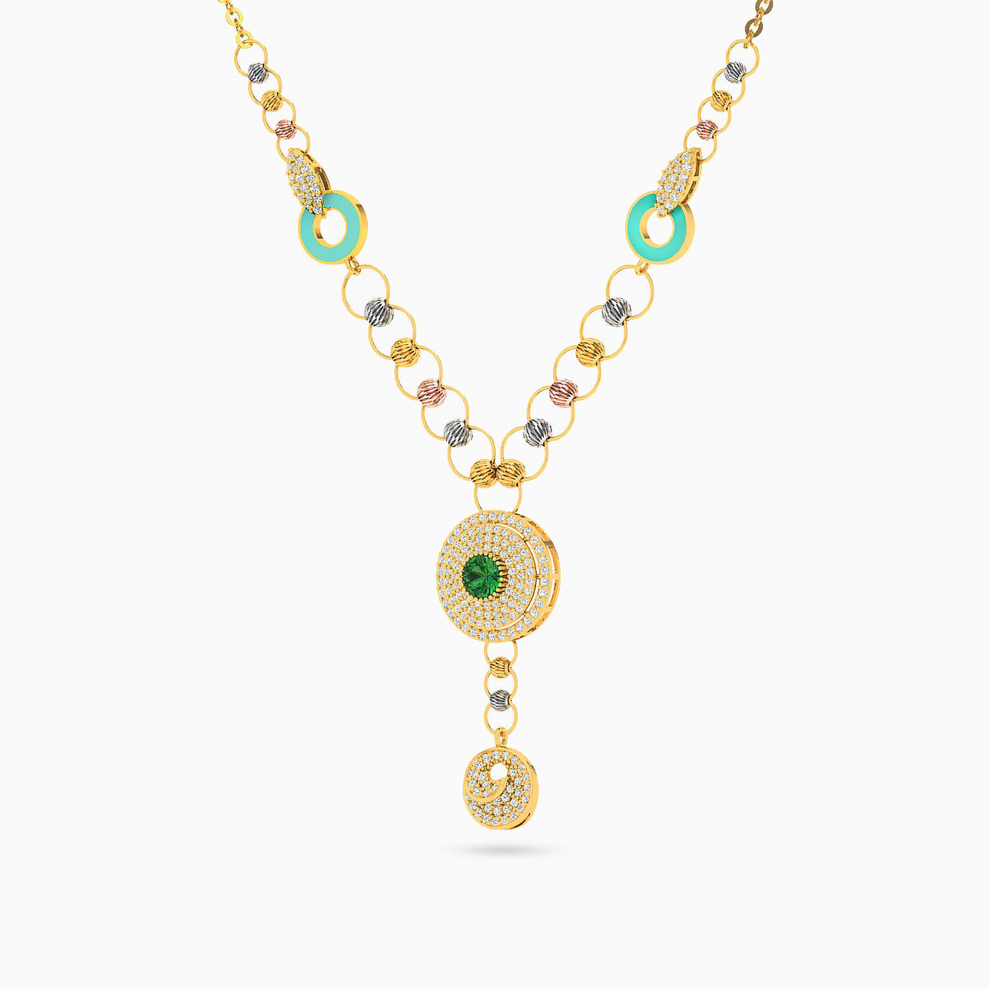 سلسلة ذهب دائرية عيار 18 قيراط مزينة بأحجار ملونة ومطلية بالمينا - 2 سلسلة ذهب دائرية عيار 18 قيراط مزينة بأحجار ملونة ومطلية بالمينا - 2