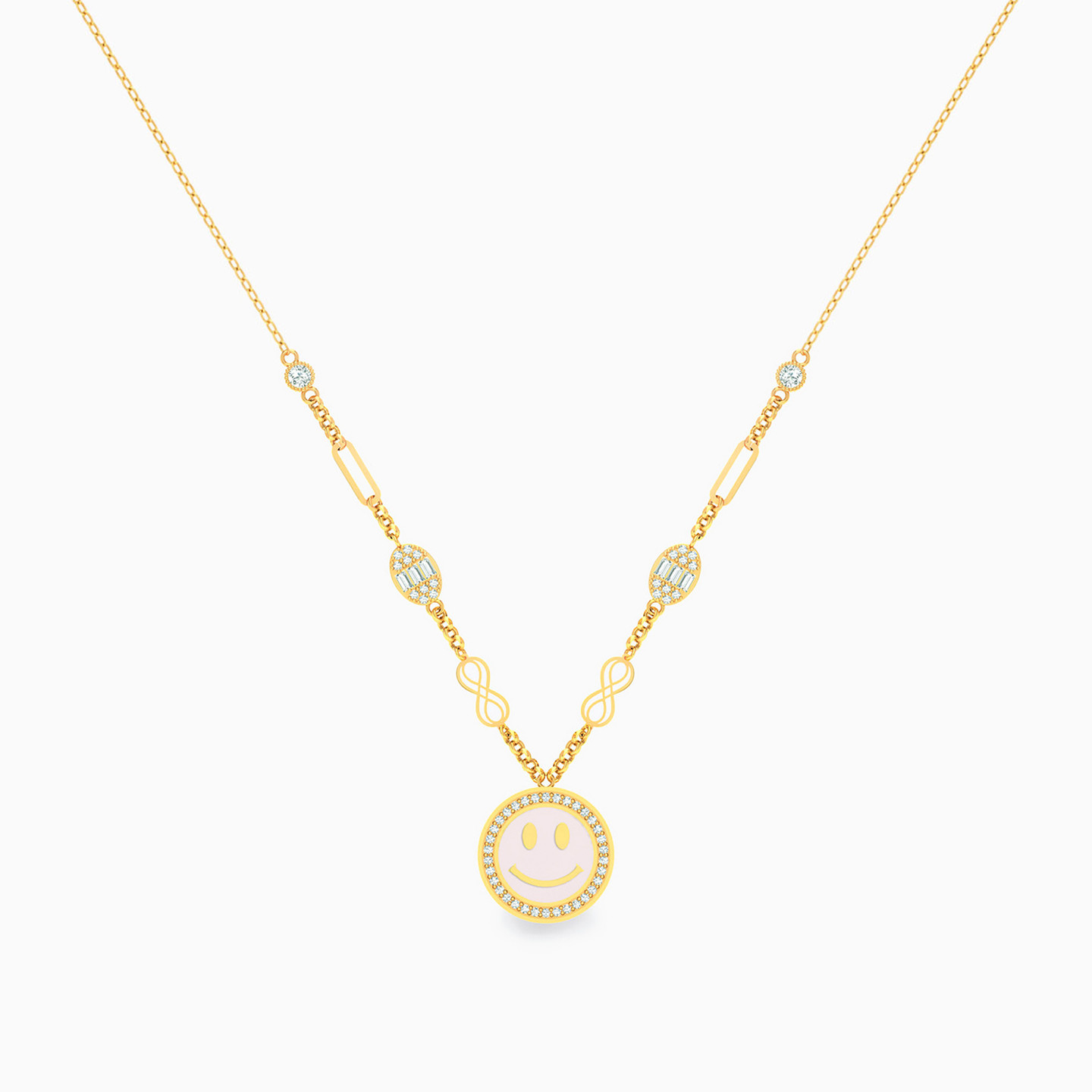 Circle Cubic Zirconia & Enamel Coated Necklace in 18K Gold - 3 Circle Cubic Zirconia & Enamel Coated Necklace in 18K Gold - 3