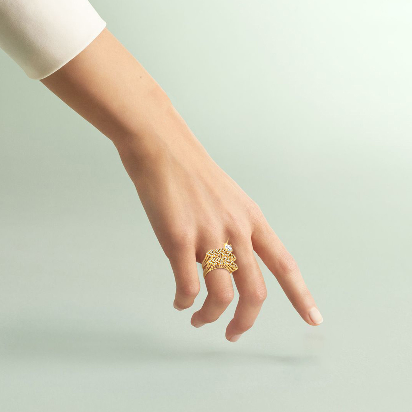 خاتم توينز ذهب عيار 18 قيراط مزين بأحجار الزركون - 4 خاتم توينز ذهب عيار 18 قيراط مزين بأحجار الزركون - 4