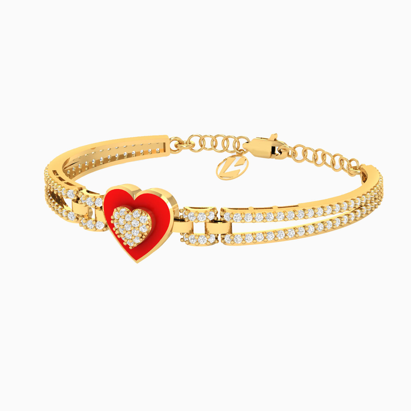 Kids Heart Cubic Zirconia & Enamel Coated Bangle Bracelet in 18K Gold - 2