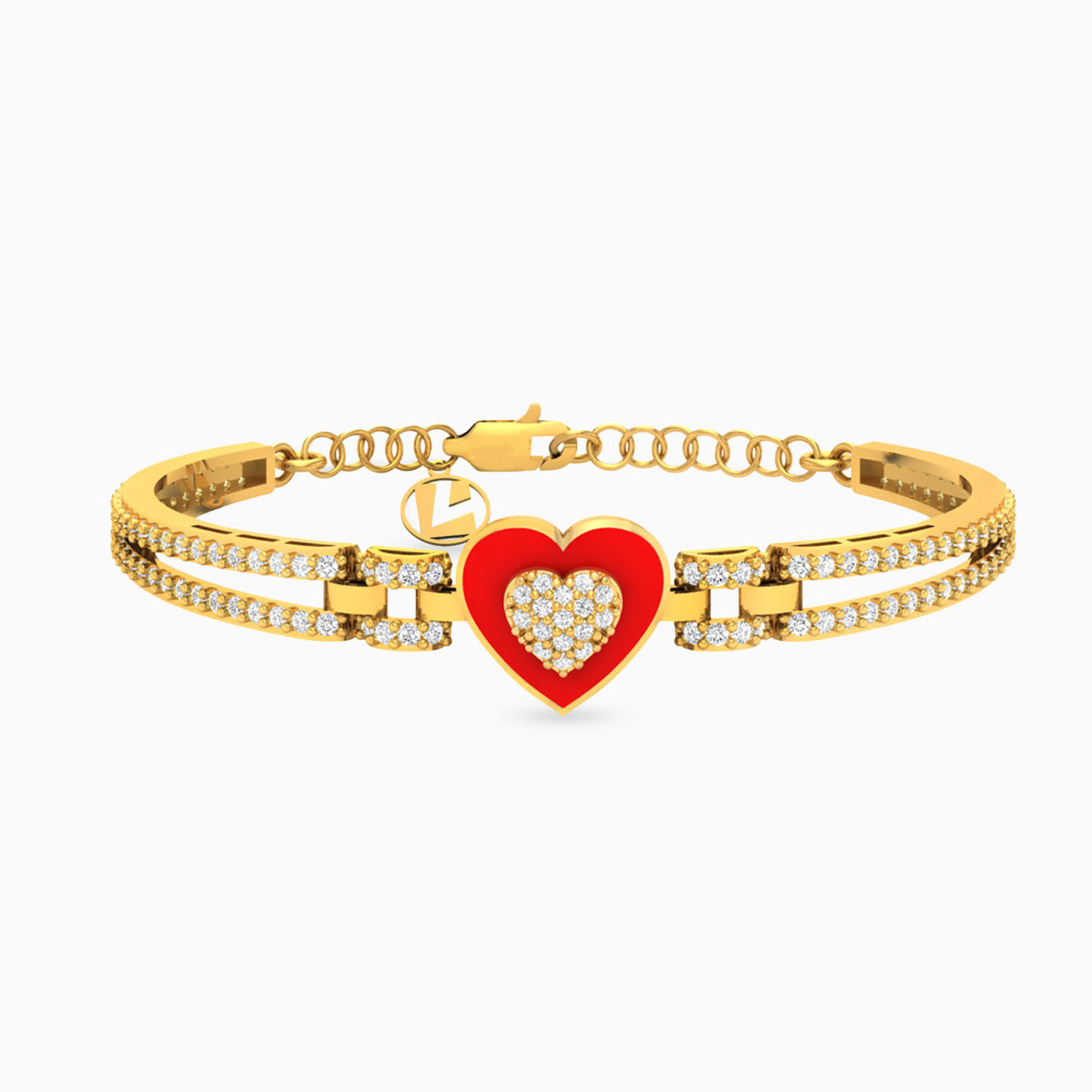 Kids Heart Cubic Zirconia & Enamel Coated Bangle Bracelet in 18K Gold Kids Heart Cubic Zirconia & Enamel Coated Bangle Bracelet in 18K Gold