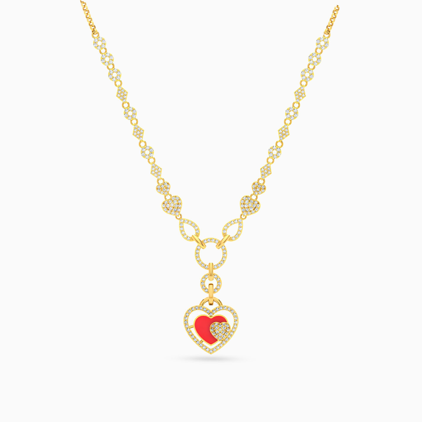 Heart Cubic Zirconia & Enamel Coated Necklace in 18K Gold Heart Cubic Zirconia & Enamel Coated Necklace in 18K Gold
