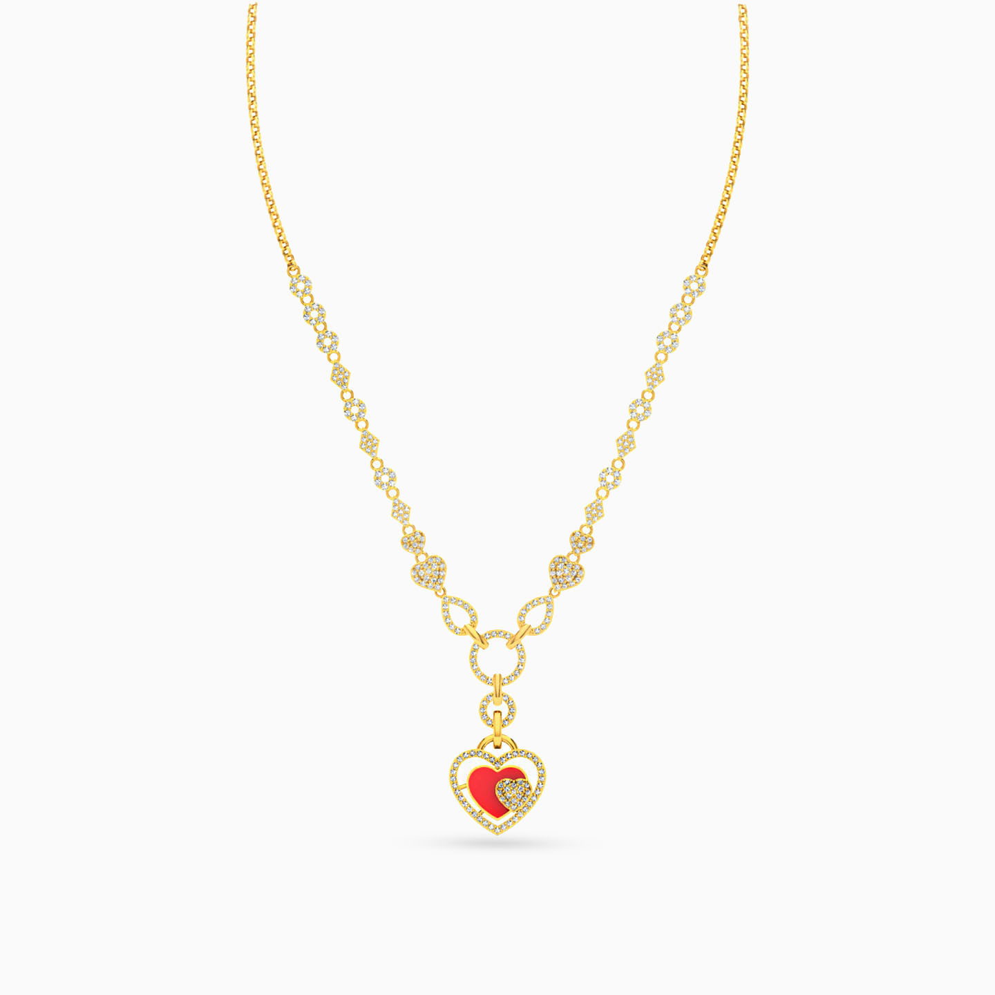 سلسلة ذهب قلب عيار 18 قيراط مزينة بأحجار الزركون ومطلية بالمينا - 3 سلسلة ذهب قلب عيار 18 قيراط مزينة بأحجار الزركون ومطلية بالمينا - 3